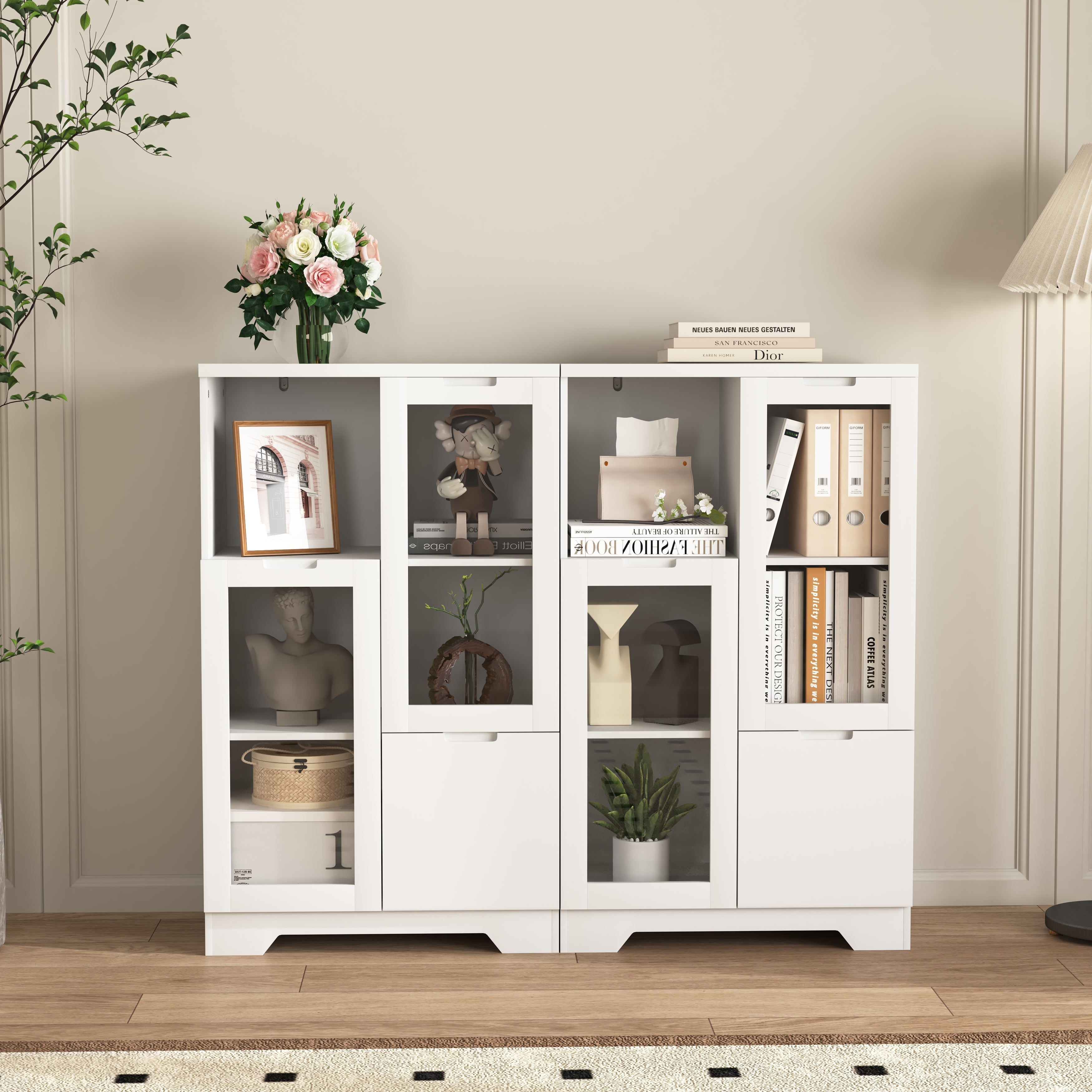 Logidon Witte MDF Kast Met Glazen Deurtjes En Lade 100cm