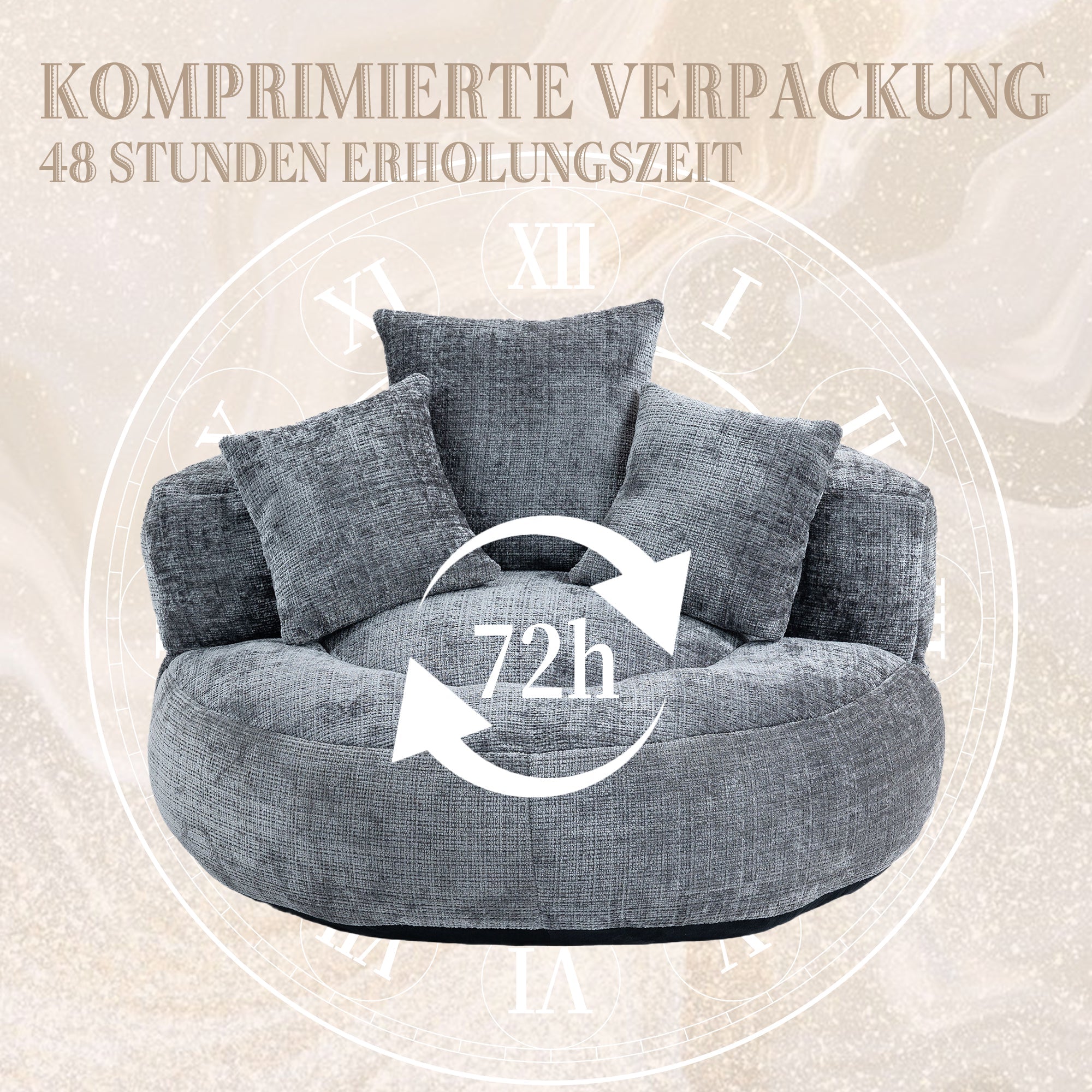 Logidon Lazy Sofa Chenille Grijs Zitzak met hoge rugleuning Lounge