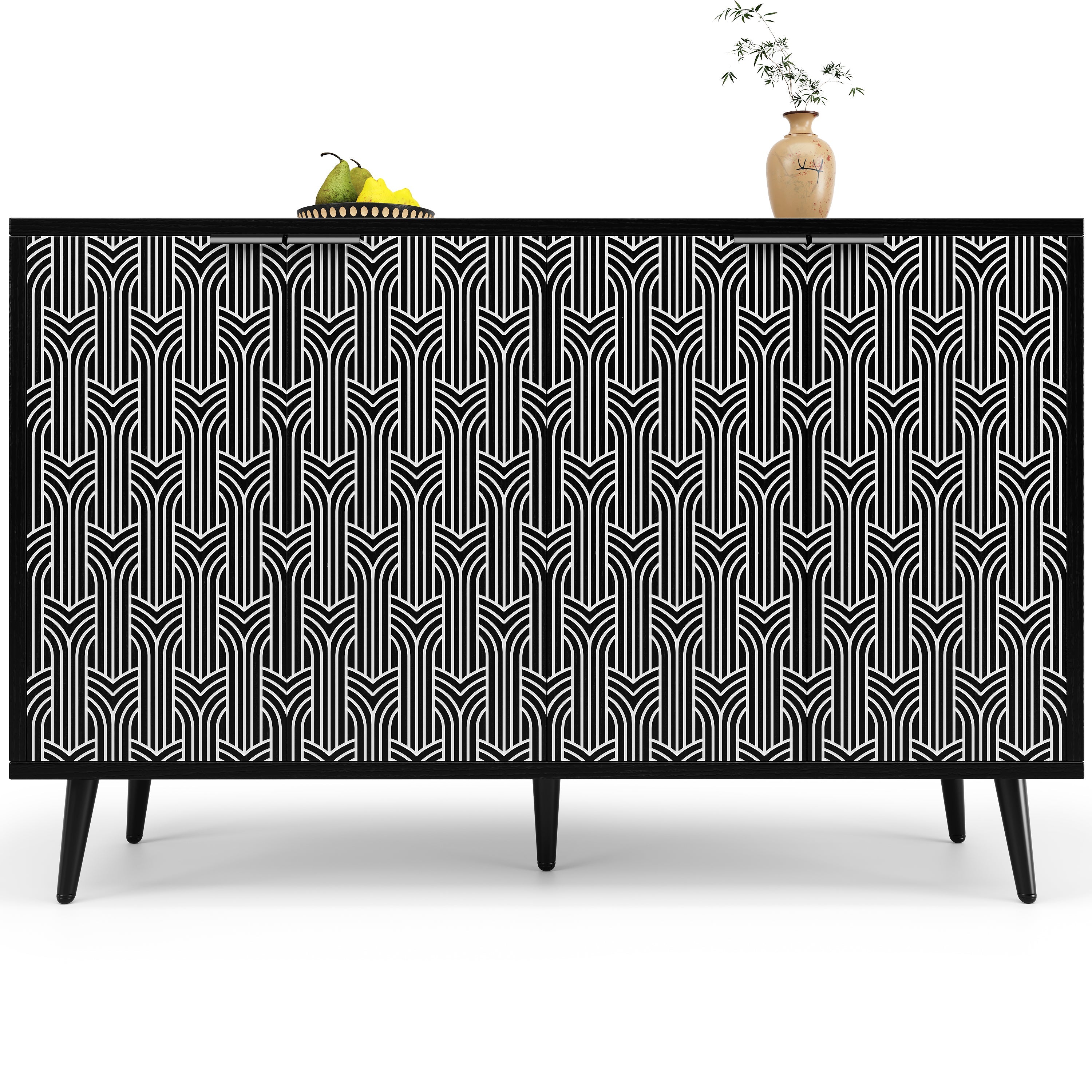 Logidon eetkamerkast 120x35x78 cm zwart met visgraatmotief