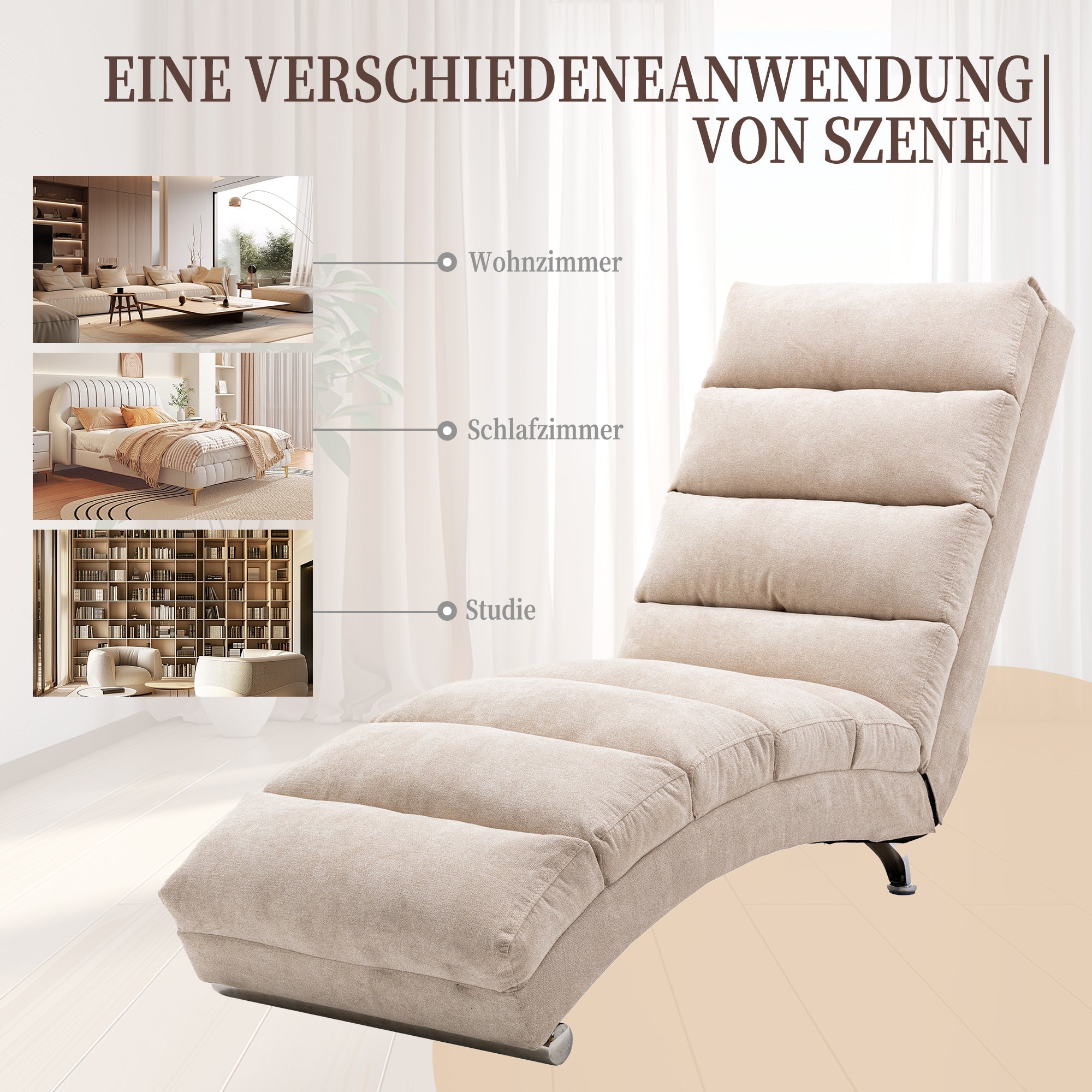 Logidon Linnen Massage Chaise Longue Beige met Afstandsbediening