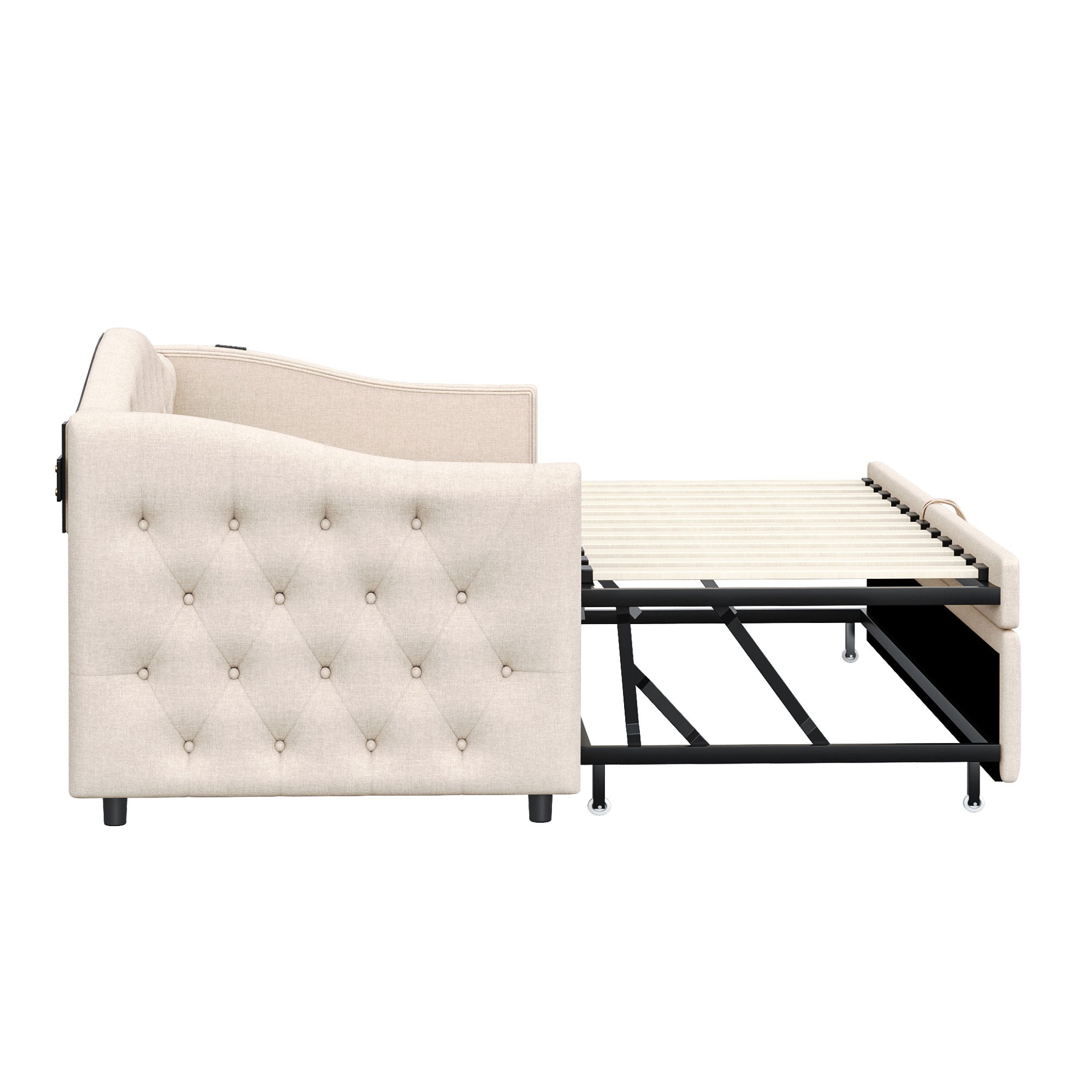 Logidon uitschuifbare slaapbank 90x200 beige met USB-poort