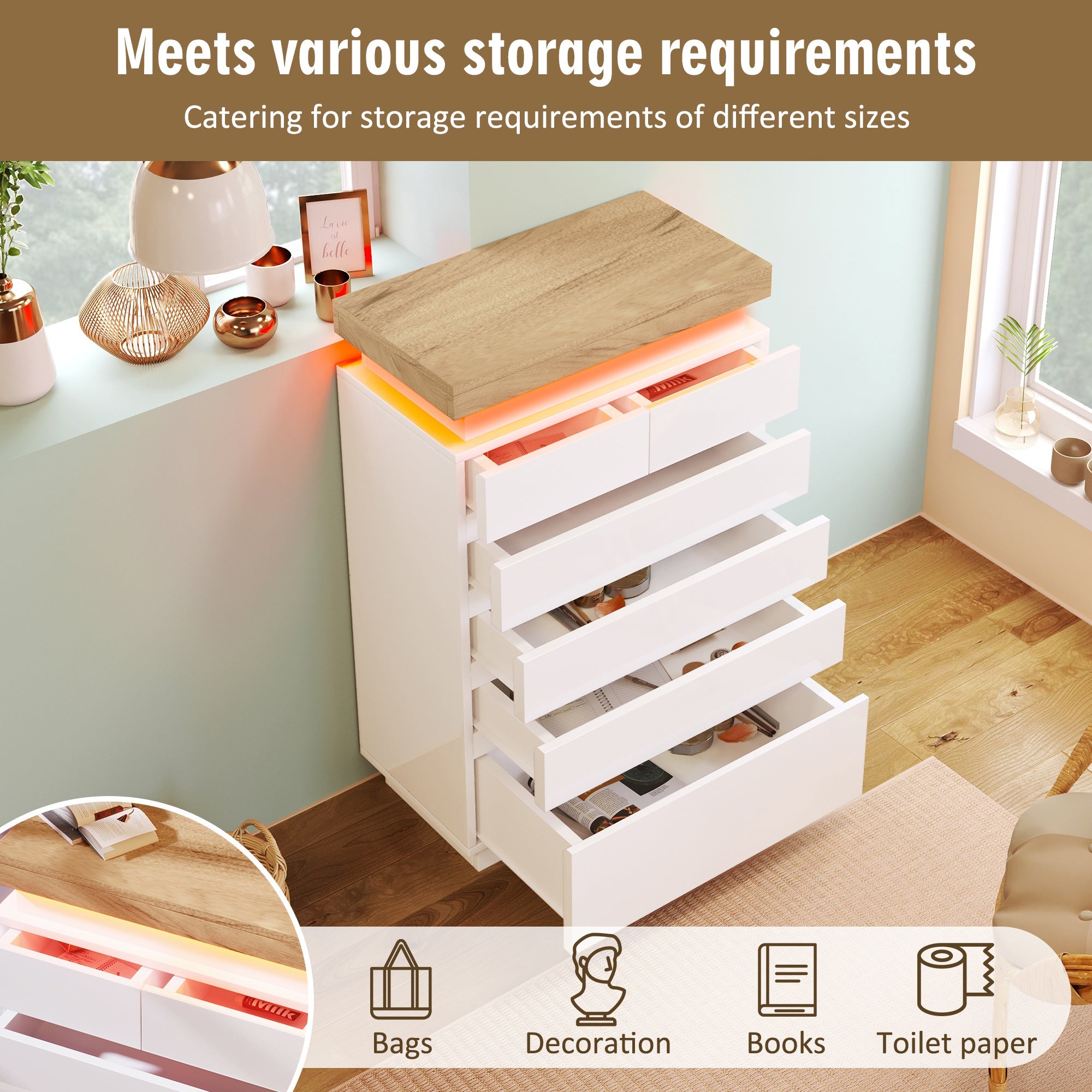 Logidon sideboard 6 drawers white 115x73x39 cm LED app control