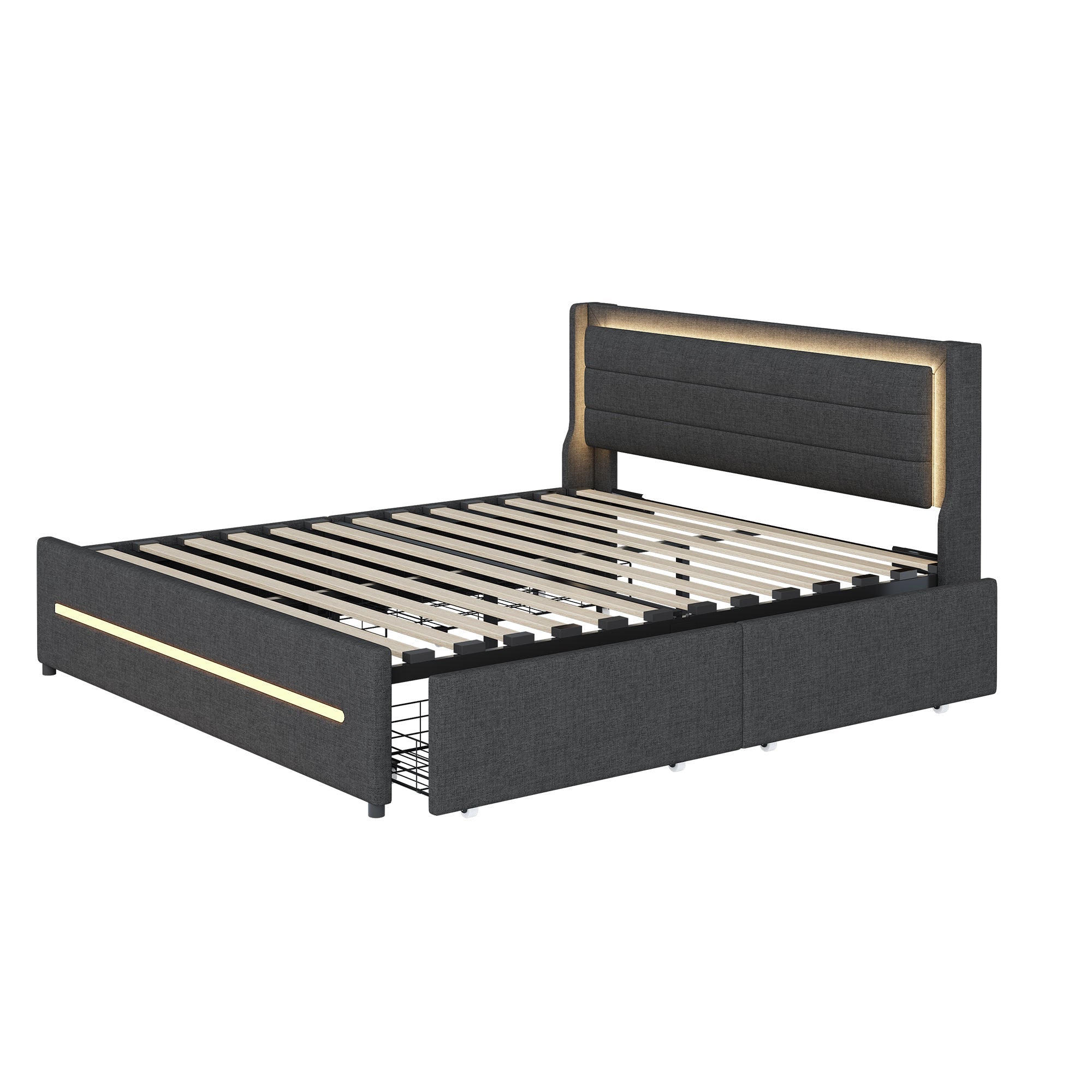Logidon gestoffeerd bed 160x200 grijze kleur veranderende LED vier opbergvakken