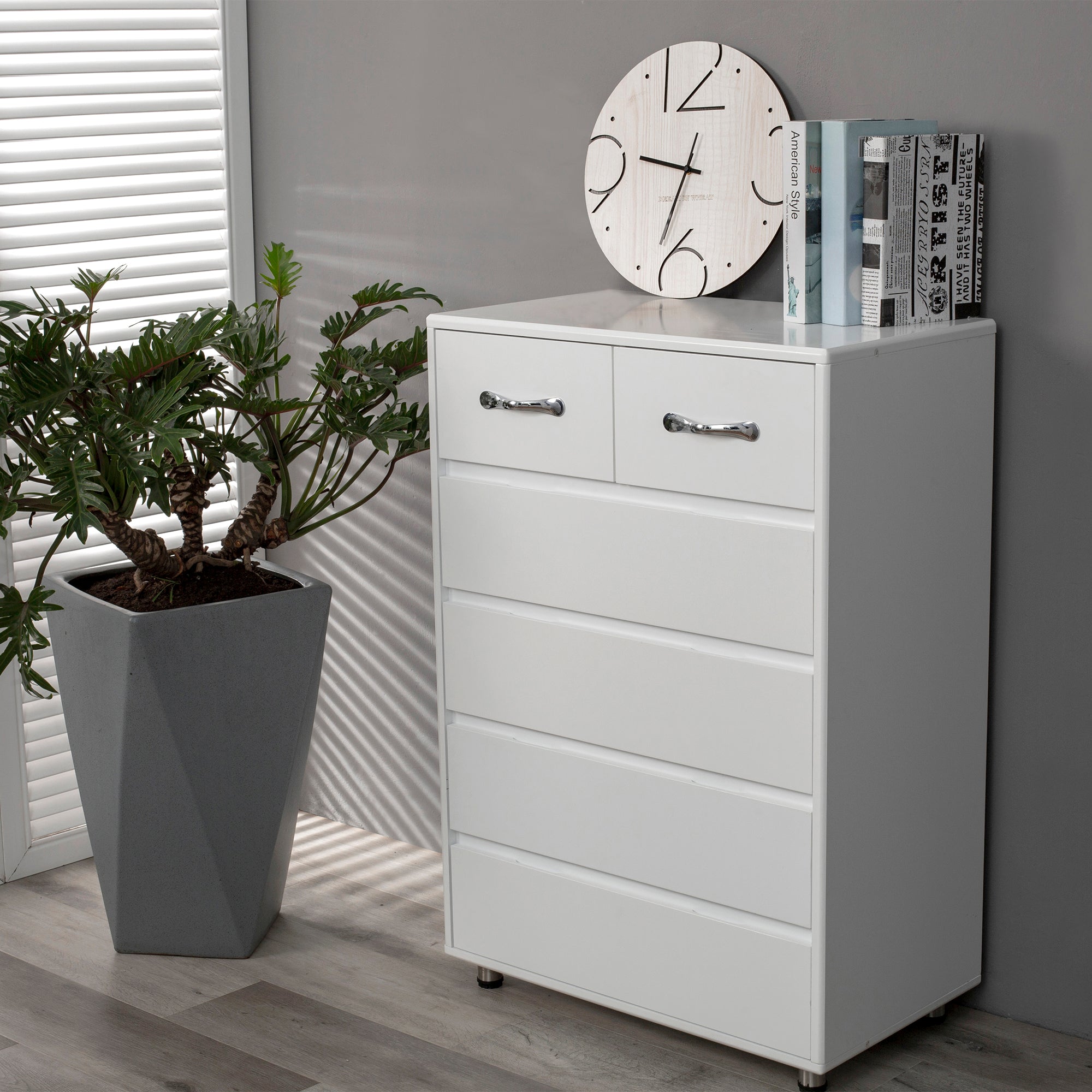 Logidon nachtkastje met zes lades wit 70x40x103 cm MDF modern design