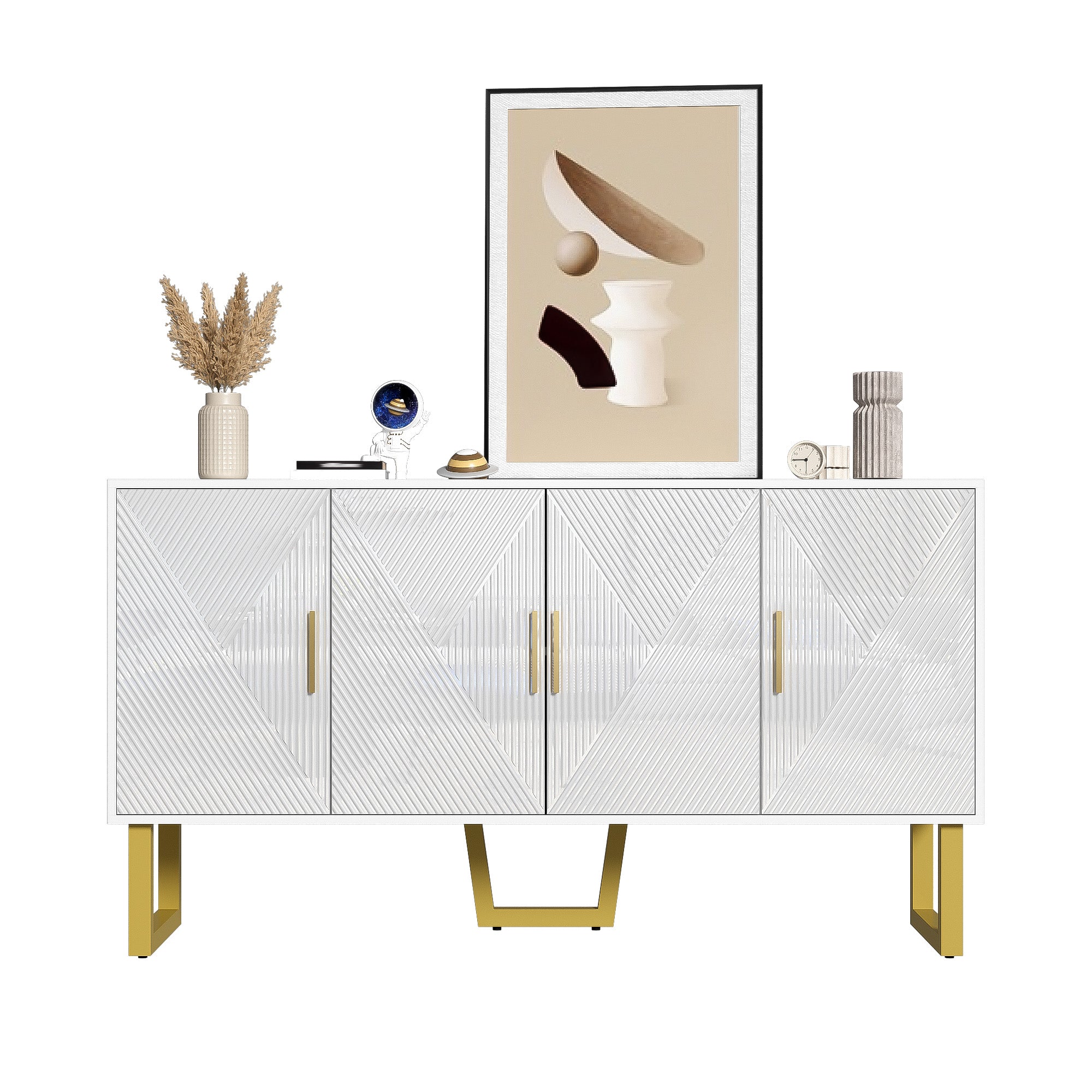 Logidon dressoir 4 deuren 150 cm wit hoogglans gouden handgrepen
