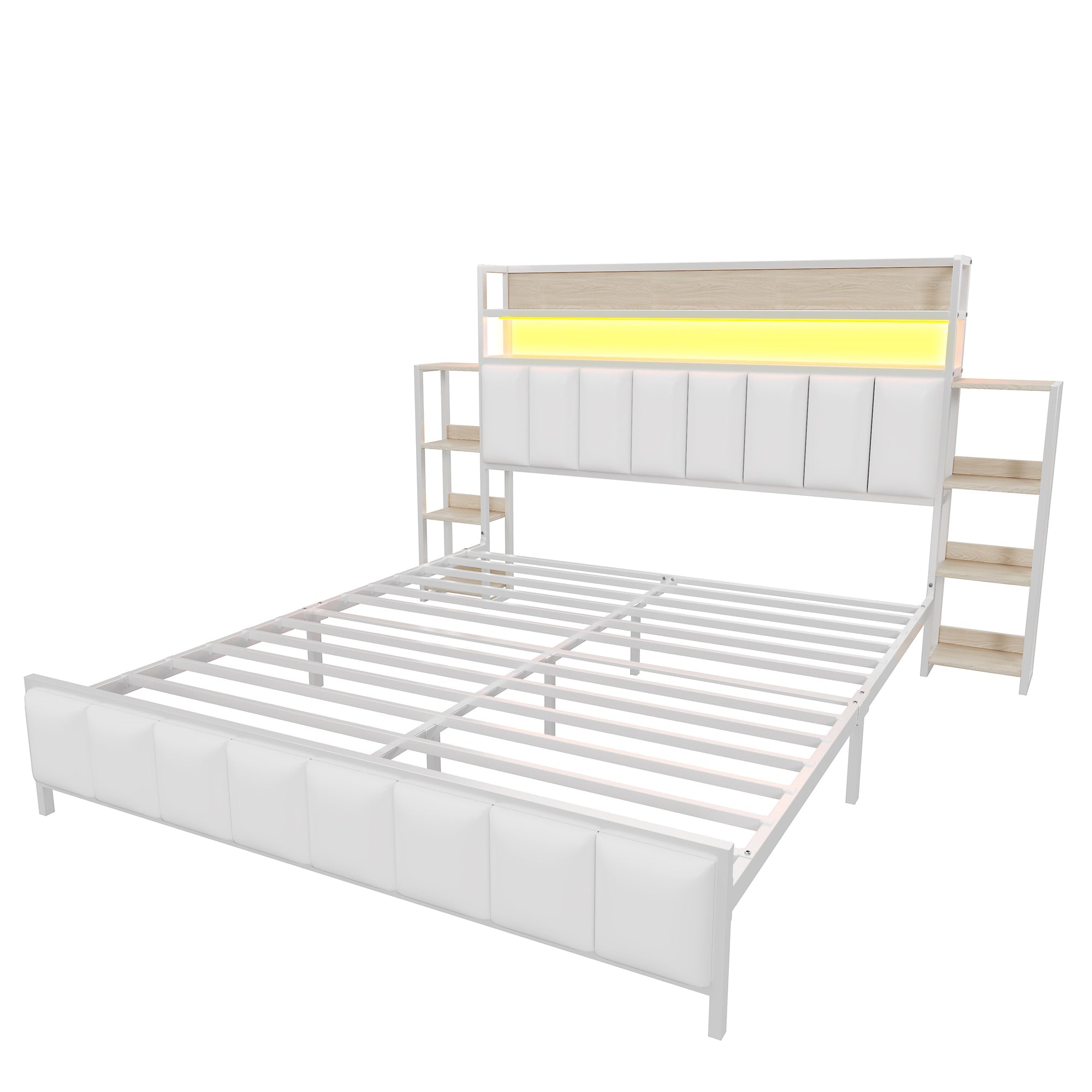 Logidon gestoffeerd bed 160x200 cm wit kunstleer met LED-verlichting