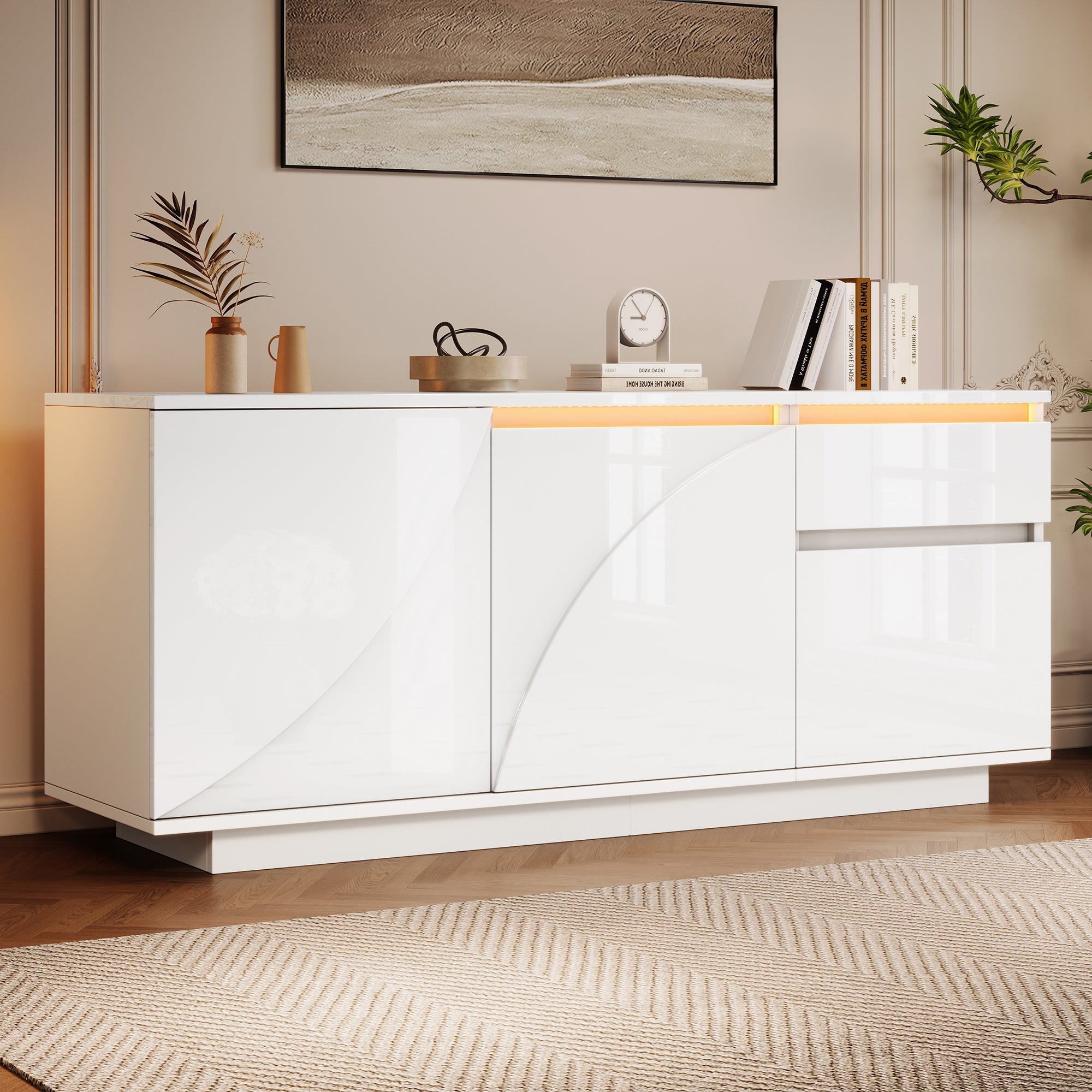 Logidon 140 x 40 x 60 cm hoogglans dressoir wit met LED