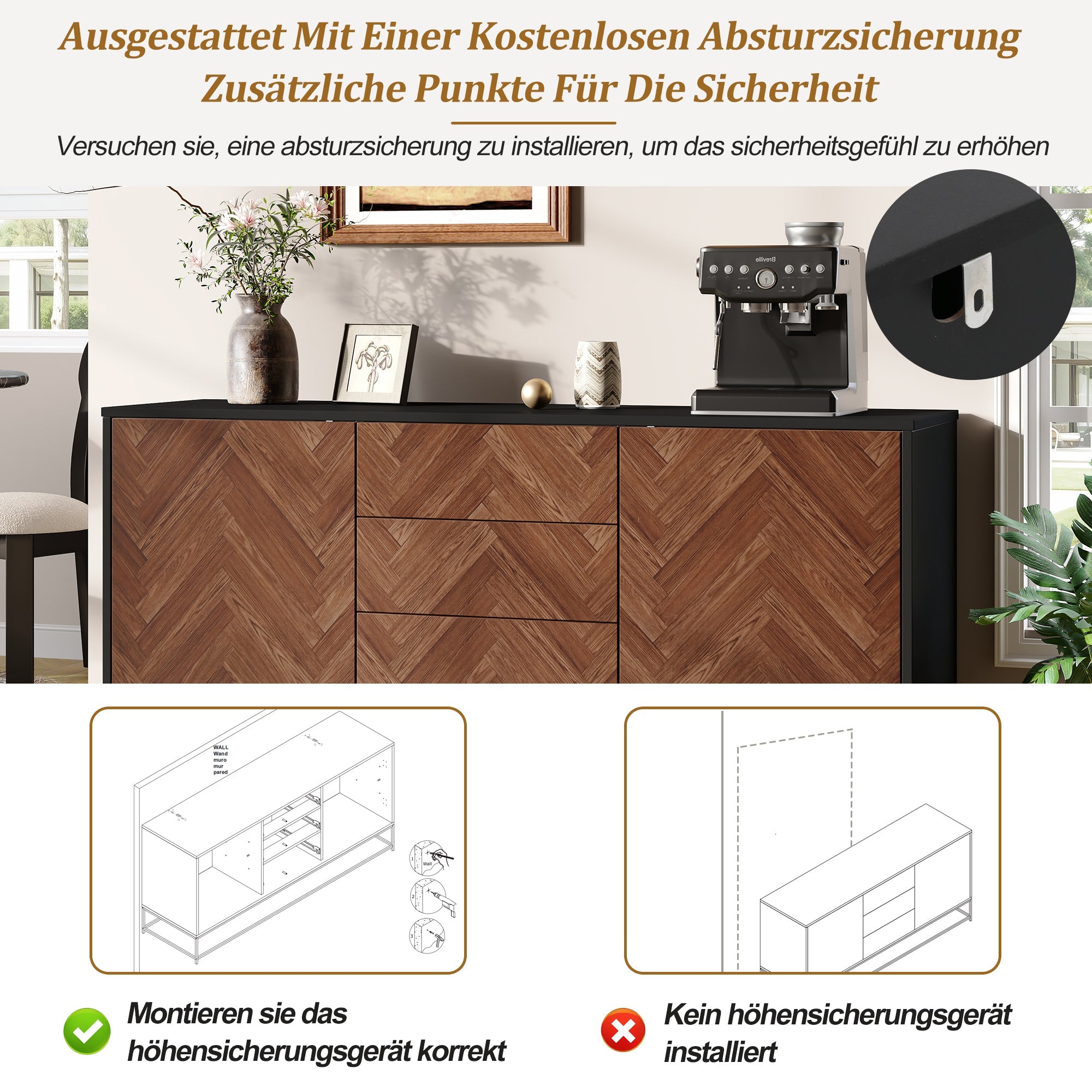 Logidon dressoir 145x40x67 Moderne ladekast 3 laden 2 deuren