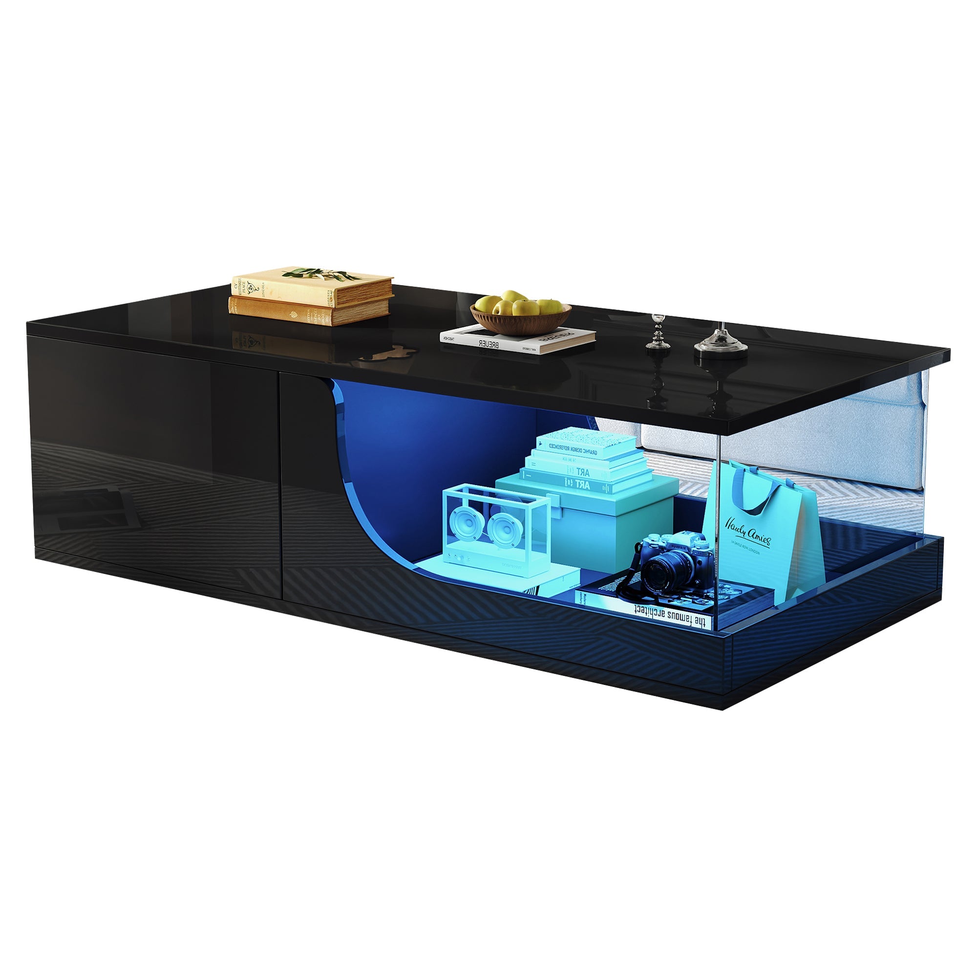 Logidon Zwarte hoogglans salontafel 100x50x30 cm LED-verlichting