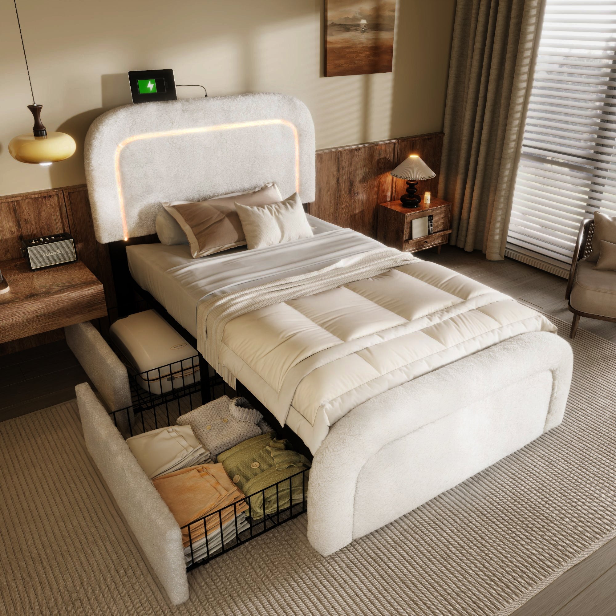 Logidon bedframe 90x200 met USB Type C oplaadfunctie wit