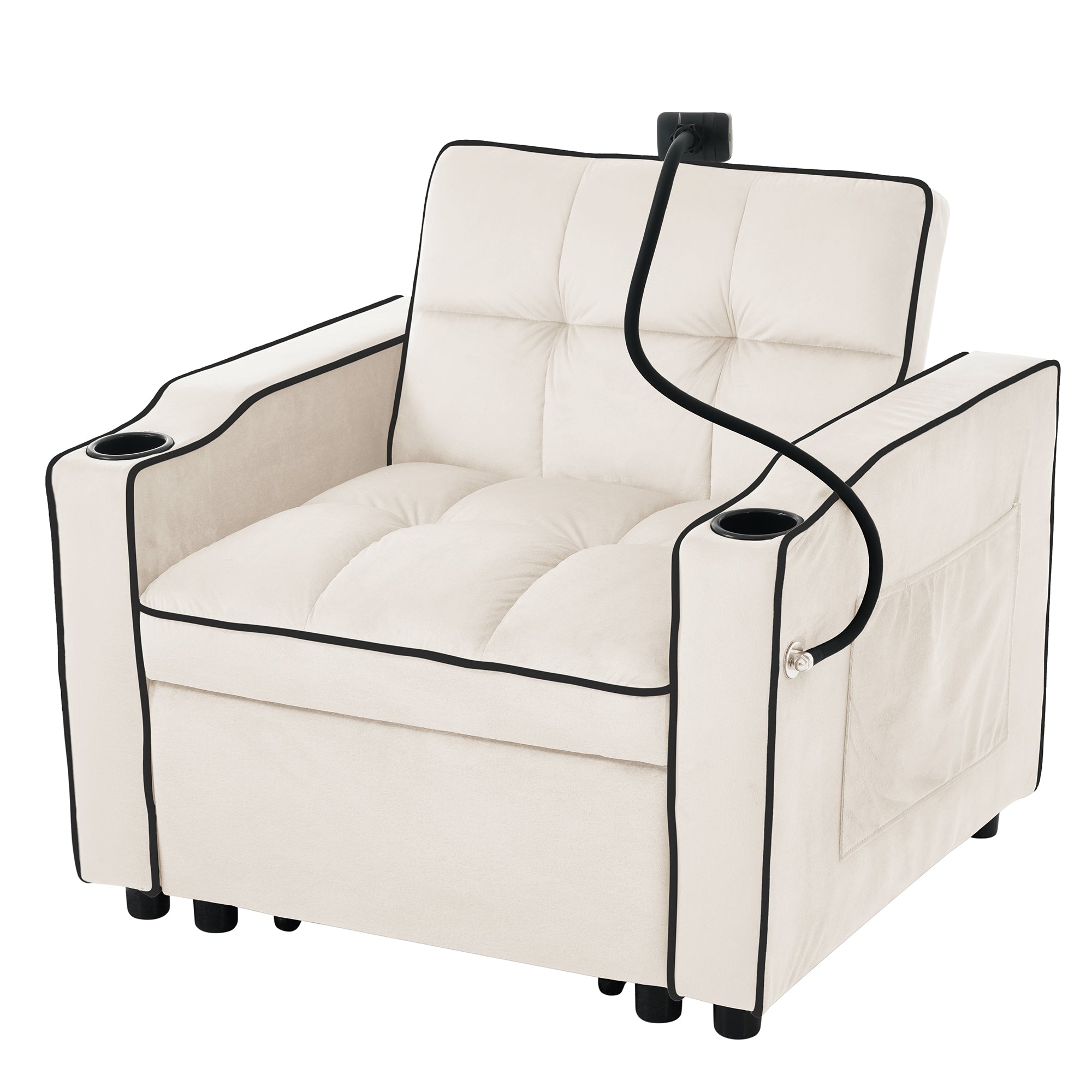 Logidon beige 3-in-1 uittrekbare slaapbank met bekerhouders