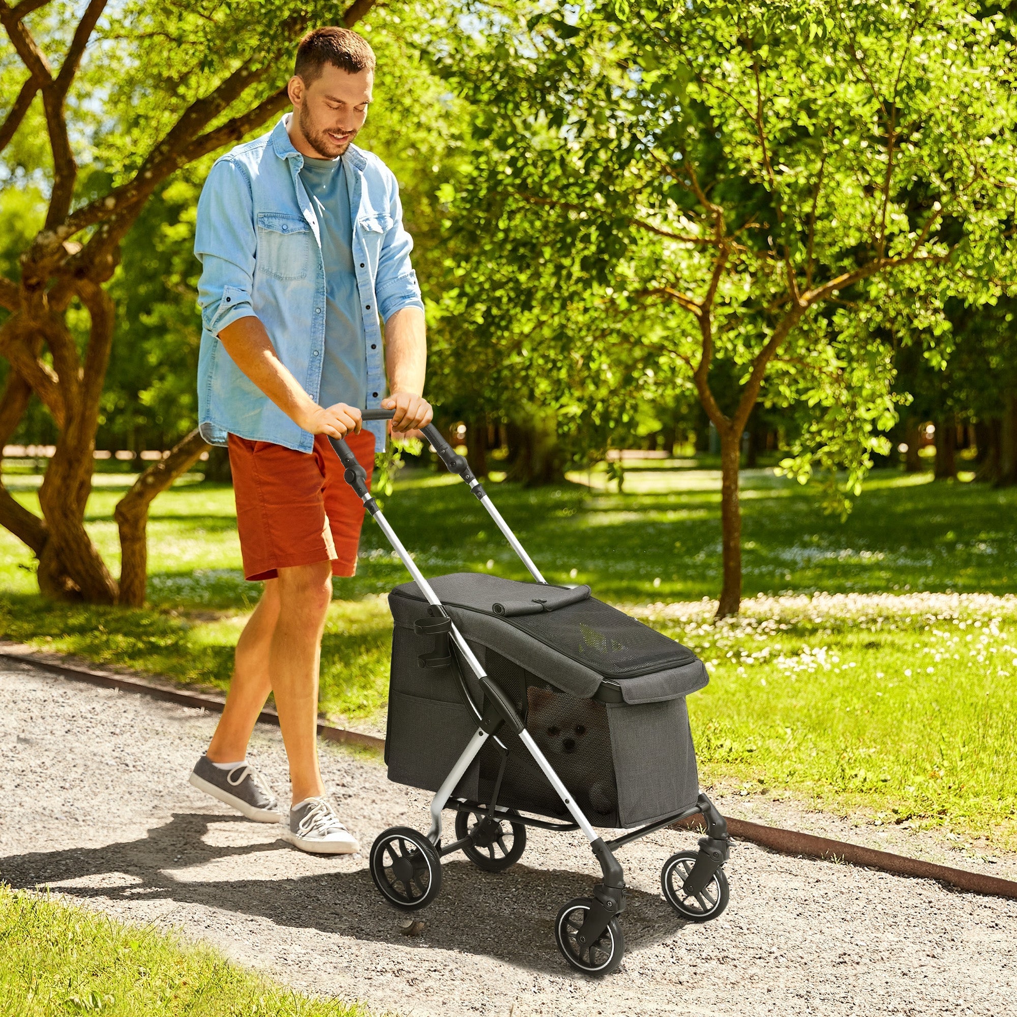 Logidon Hondenkar Lichtgewicht Aluminium Buggy Opvouwbaar tot 10 kg Grijs