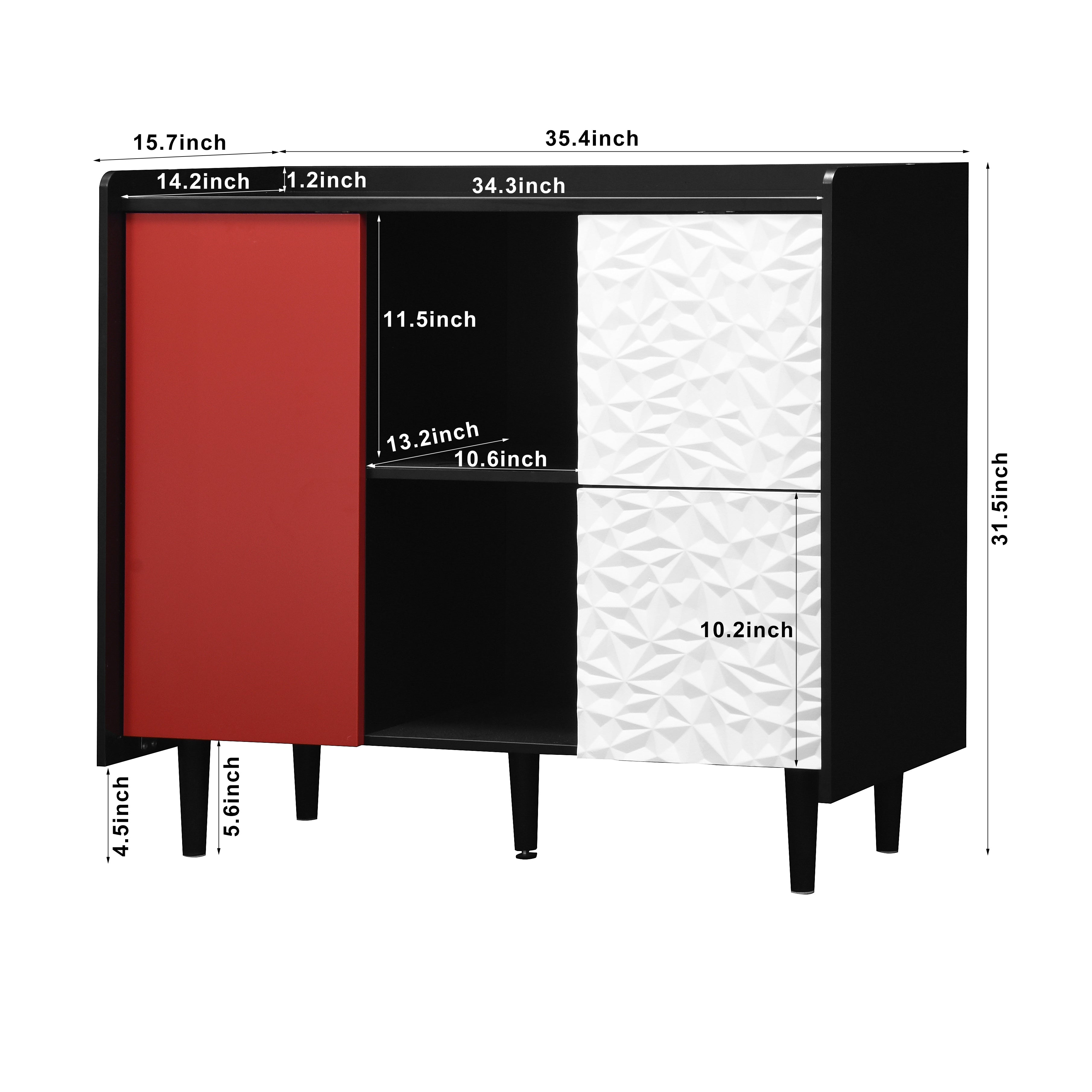Logidon Dressoir Zwart Met Rode Deuren 2 Lades 90x40x80 cm