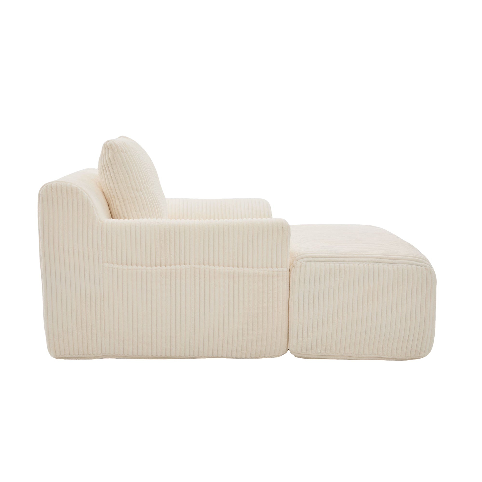 Logidon Oversized Corduroy Velvet Armchair Beige with Footstool and Cushion