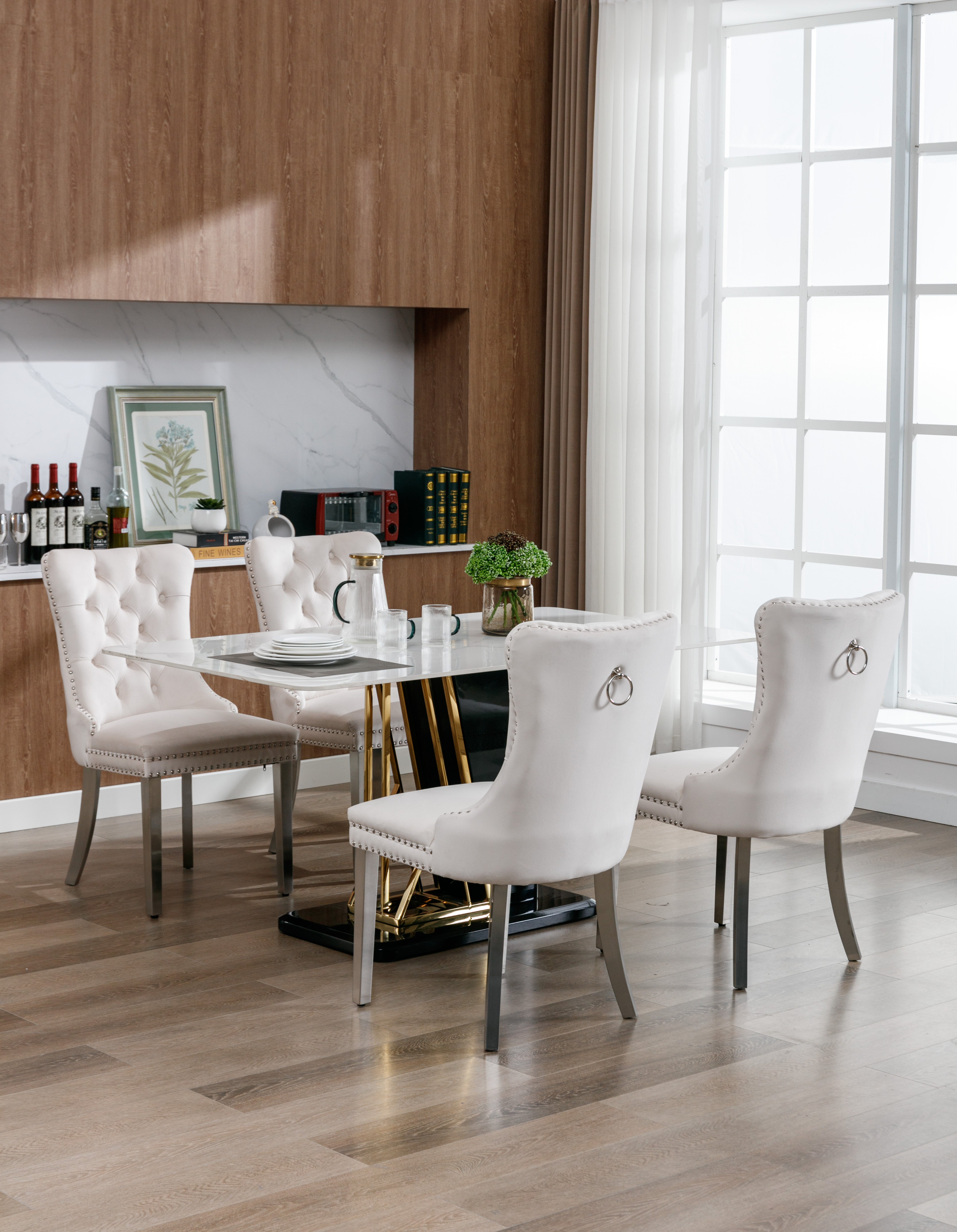 Logidon Nikki Collection beige fluwelen eetkamerstoelenset 2 met chromen poten