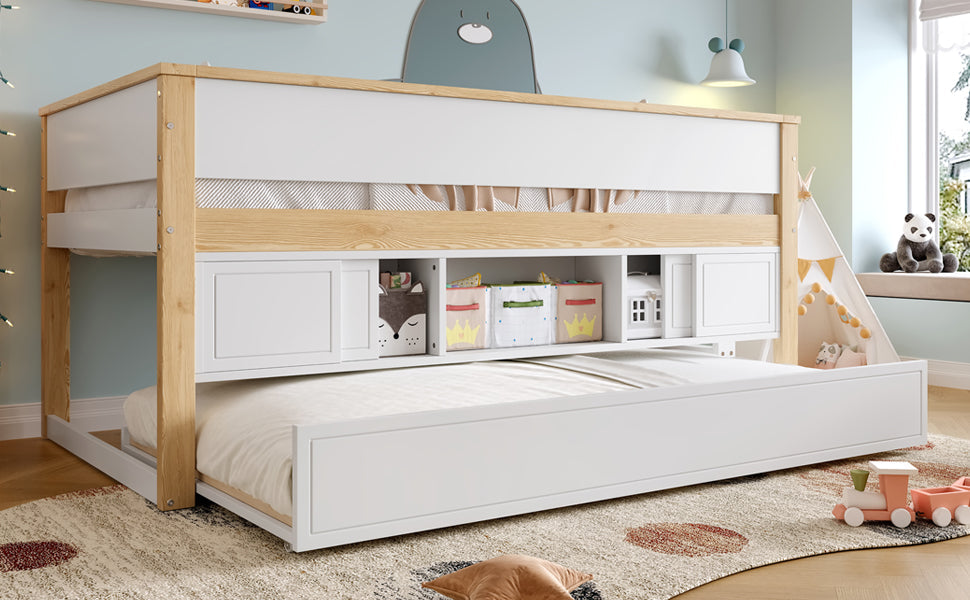 Logidon halfhoogsbed 90x200 wit naturel met onderschuifbed en opbergruimte