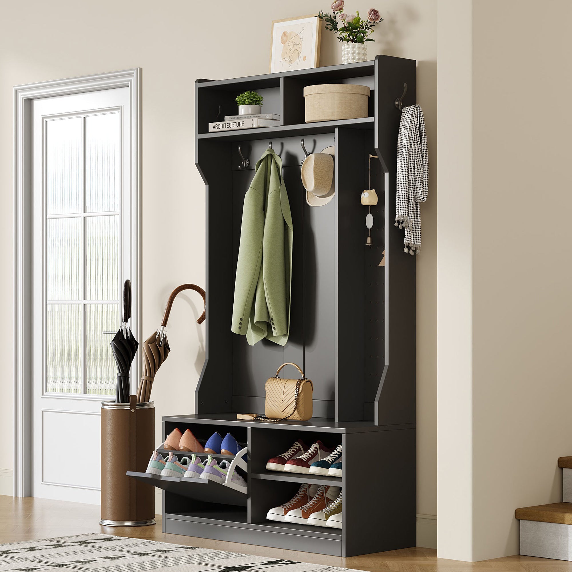 Logidon kledingkastset zwart 100x185,5x40 cm met bank 6 haken