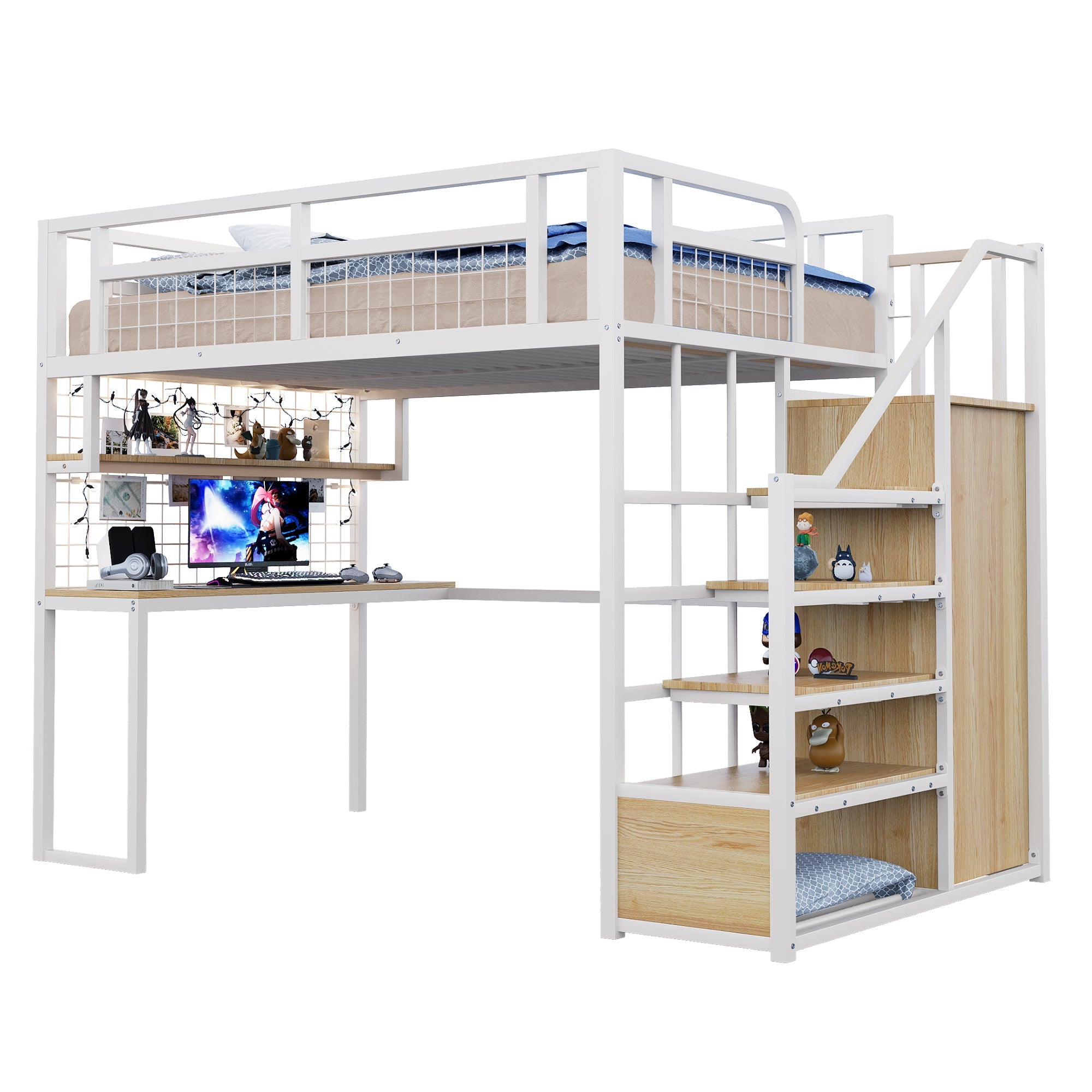 Logidon metalen hoogslaper 140x200 cm wit met opbergladder