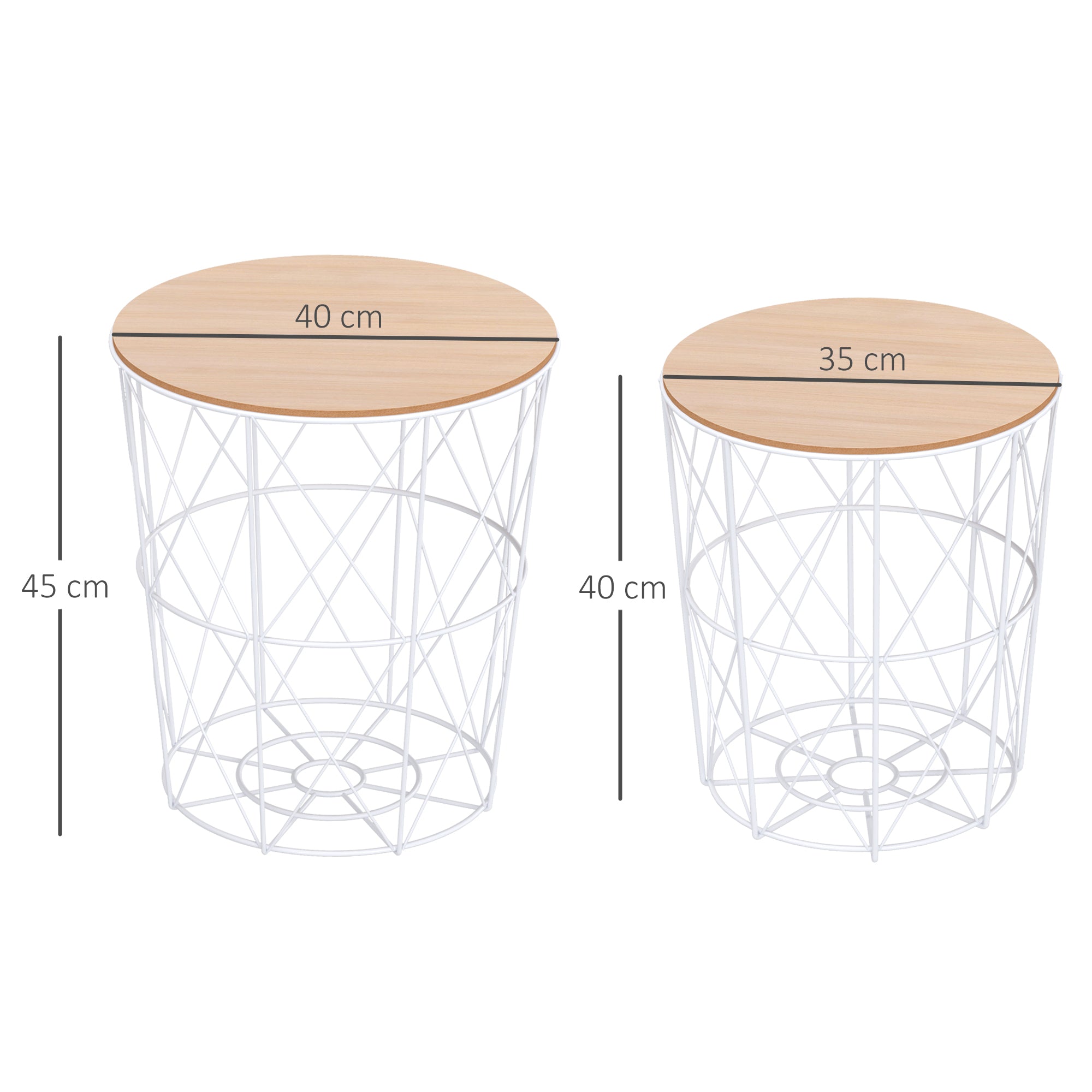 Logidon Set van 2 salontafels Natuurlijk hout Wit metalen frame Diameter 40 cm
