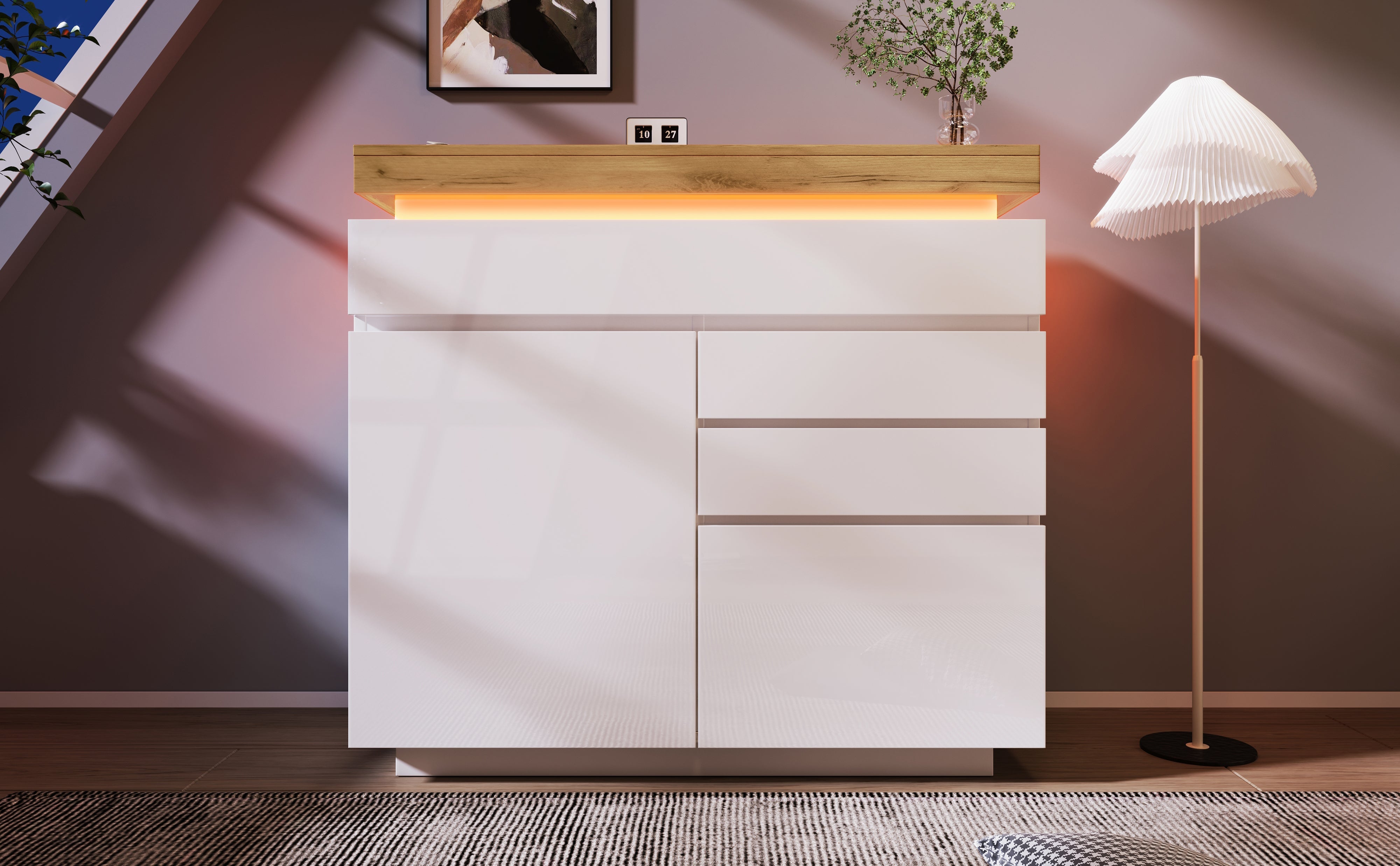 Logidon high gloss chest of drawers white LED lighting app control 2 doors