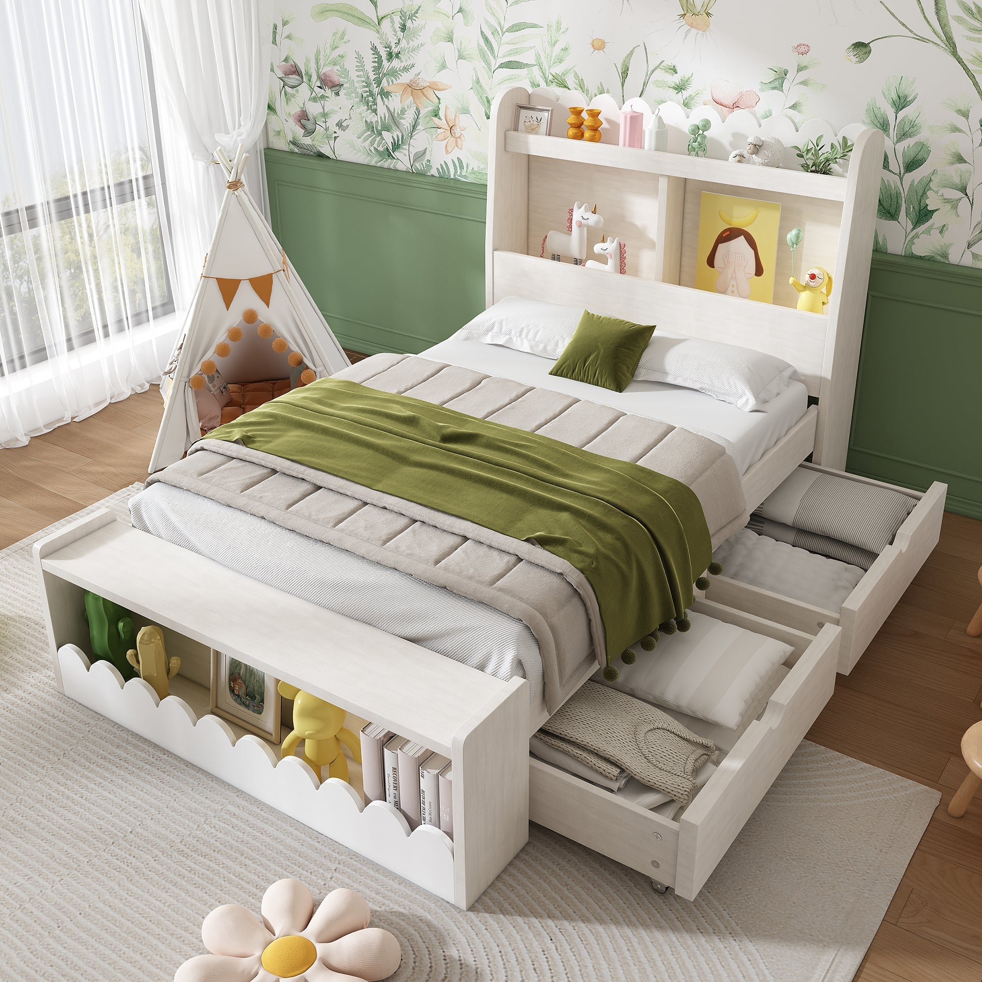 Logidon kinderbed 90x200 wit eiken opberglades