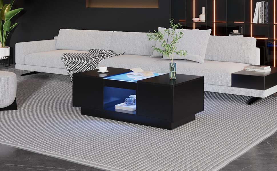 Logidon Zwarte salontafel 100x50x35,5 cm glaspanelen LED