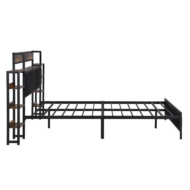 Logidon metalen bed 140x200 met opbergruimte USB-poorten zwart walnoot