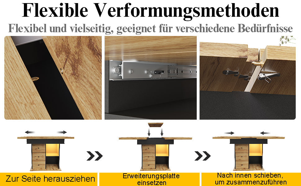 Logidon eettafel telescopisch uitschuifbaar 110-140×80 cm met LED verlichting