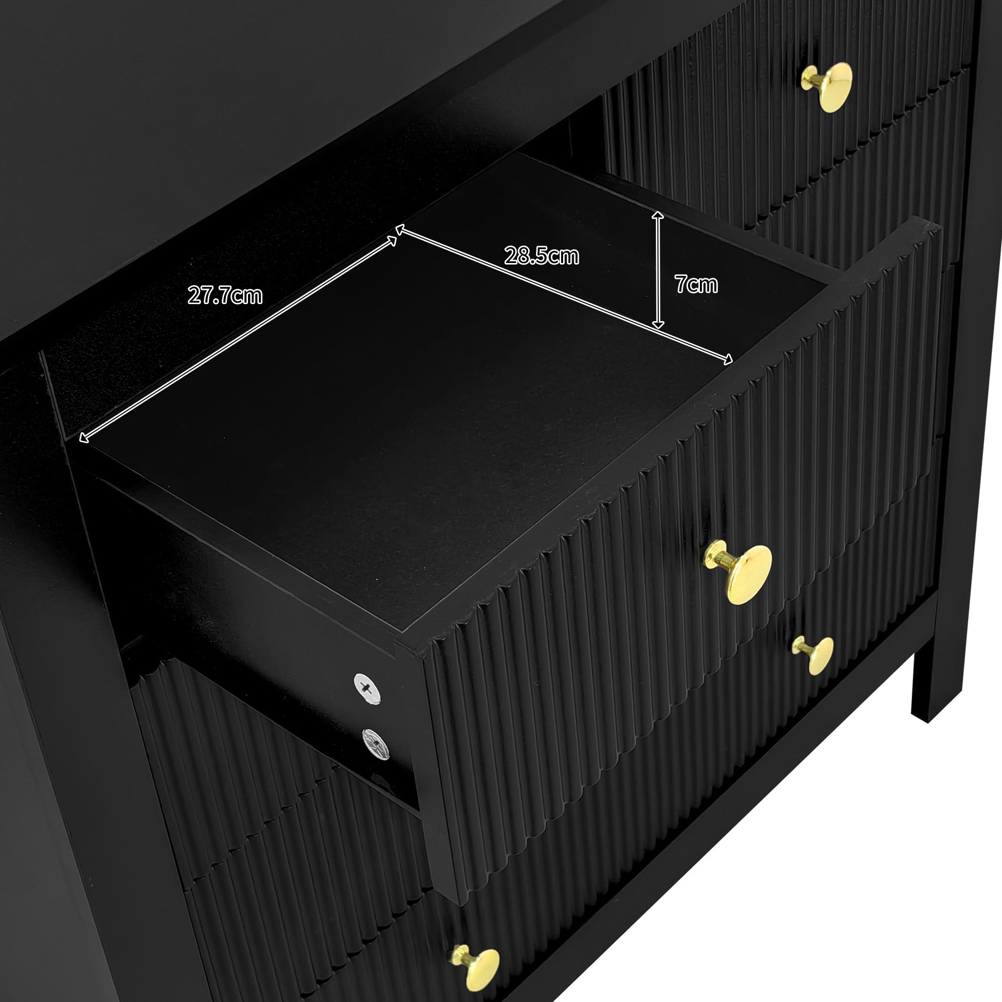 Logidon Dressoir 5 Laden Zwarte Ladekast Met Gouden Handgrepen 79 cm