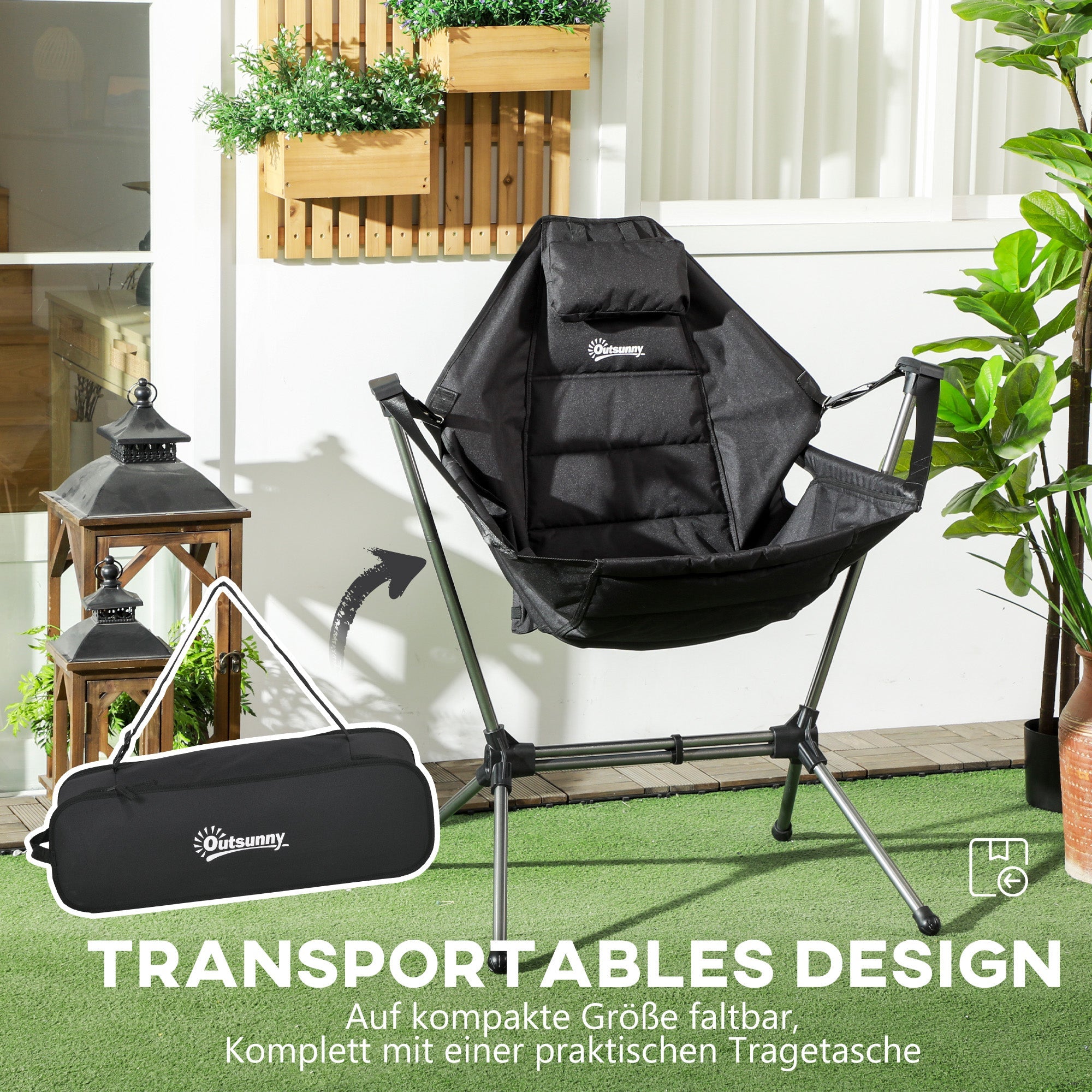Logidon Hangmat Campingstoel Opvouwbaar tot 120kg Zwart Oxford