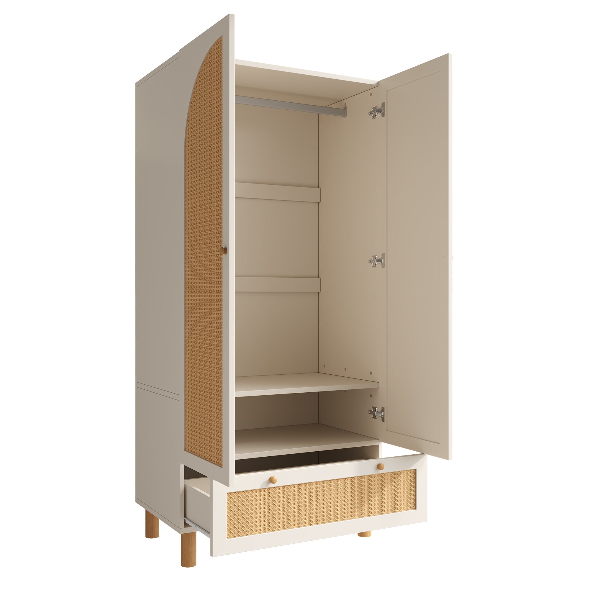 Logidon kledingkast wit met rotan deuren 180x85x52 cm landelijke stijl