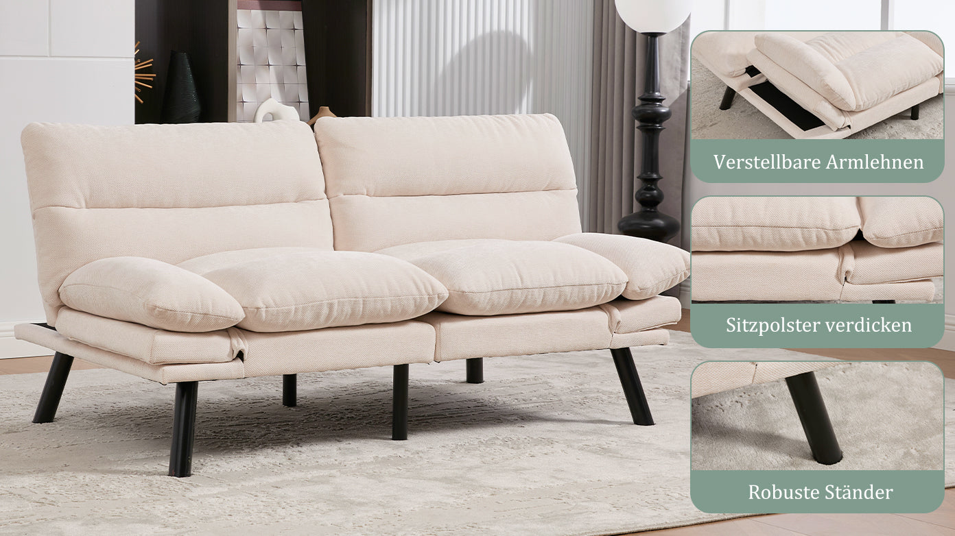 Logidon Moderne Tweezits Chenille Bank Beige Fluweel 165 x 90 x 76 cm