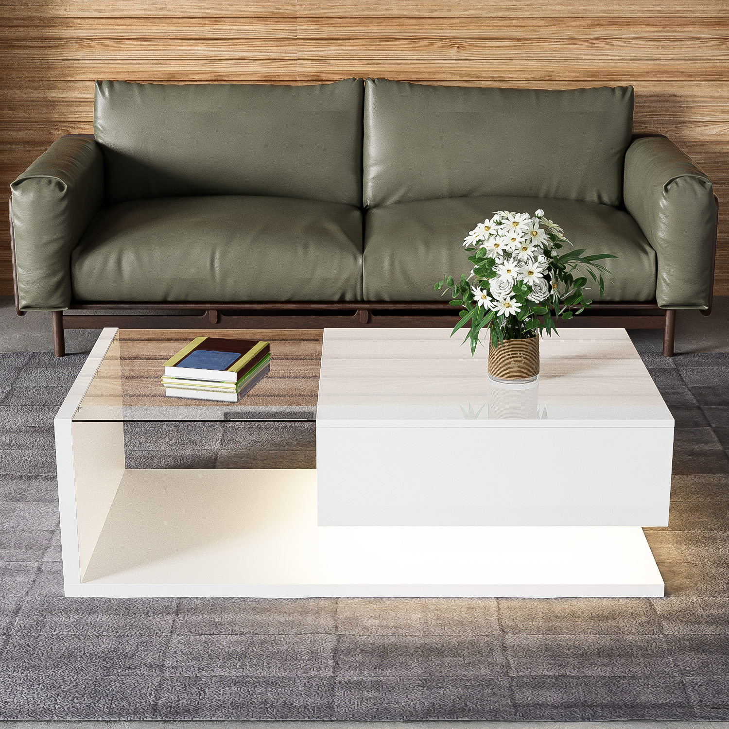 Logidon salontafel hoogglans wit glas LED 105 x 55 cm