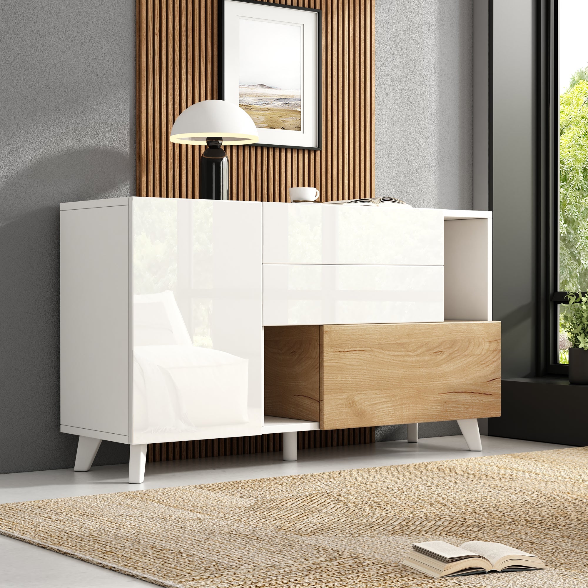 Logidon dressoir hoogglans wit 130x40x70 cm met opbergruimte