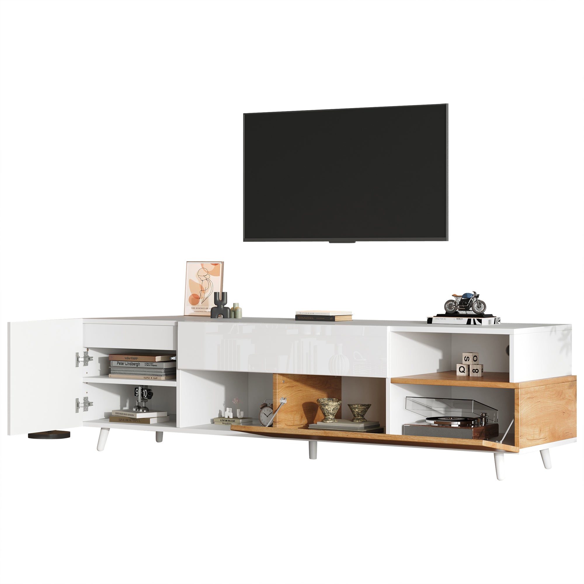 Logidon TV-meubel 180x38x50 cm witte houtlook deur en lade
