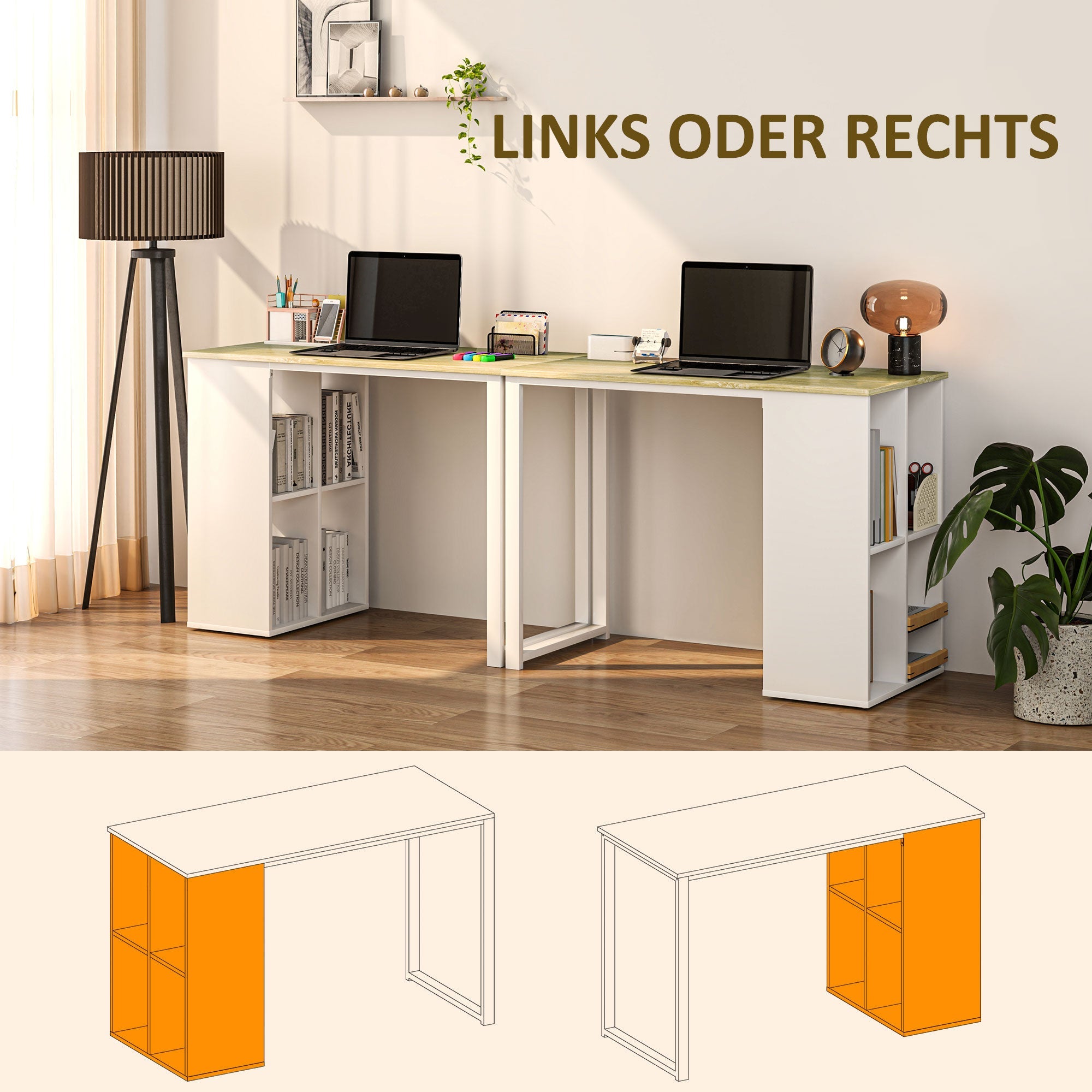 Logidon bureau eiken 100x54 cm compacte PC tafel met planken