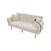 Logidon slaapbank tweezits beige fluweel met verstelbare rugleuning USB