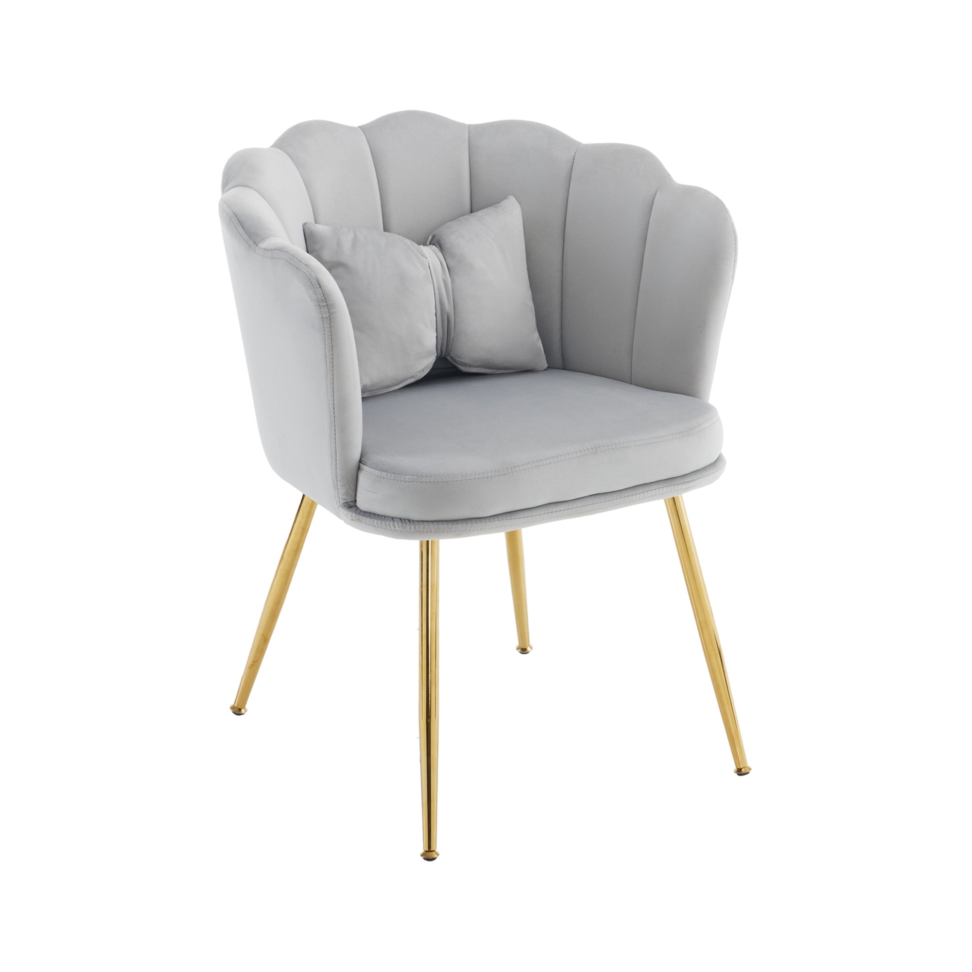 Logidon Set of 2 Modern Velvet Chairs with Flower Backs Gray Gold Legs