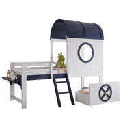 Logidon stapelbed halfhoogslaper 90x200 wit donkerblauw dakraam