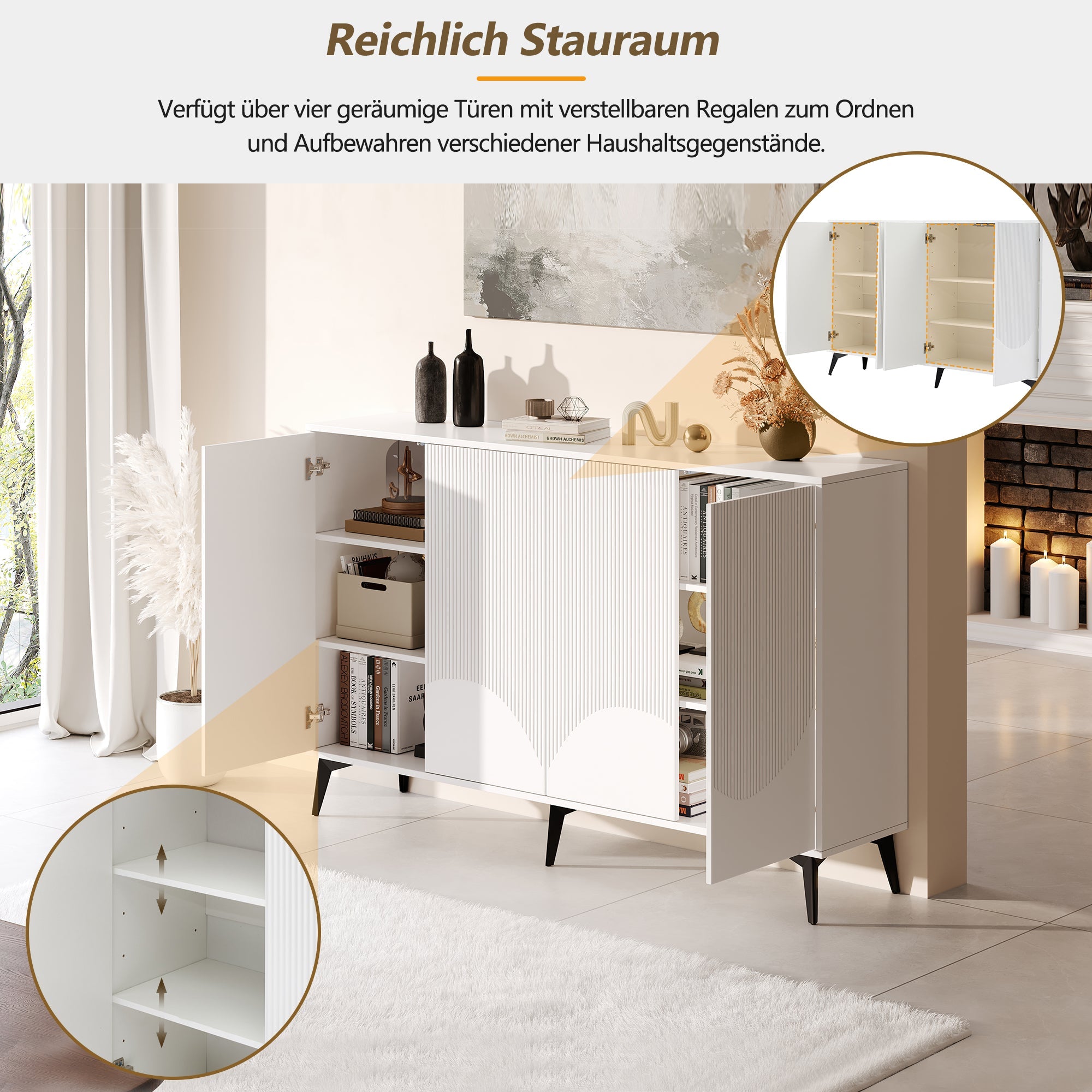 Logidon Wit Dressoir, 160 cm breed, verstelbare planken