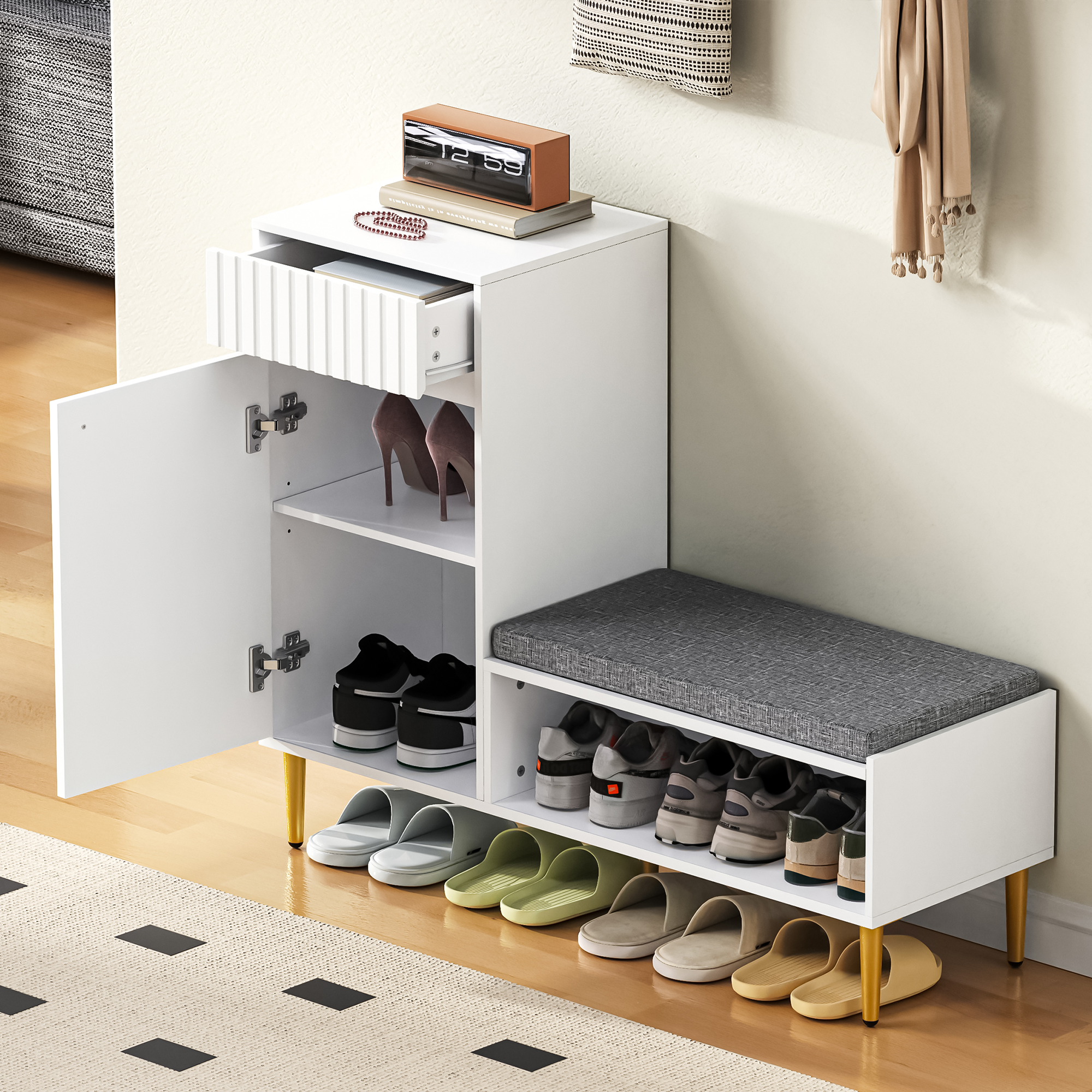 Logidon Moderne Schoenenkast Met Bank Wit 100x35x82 cm