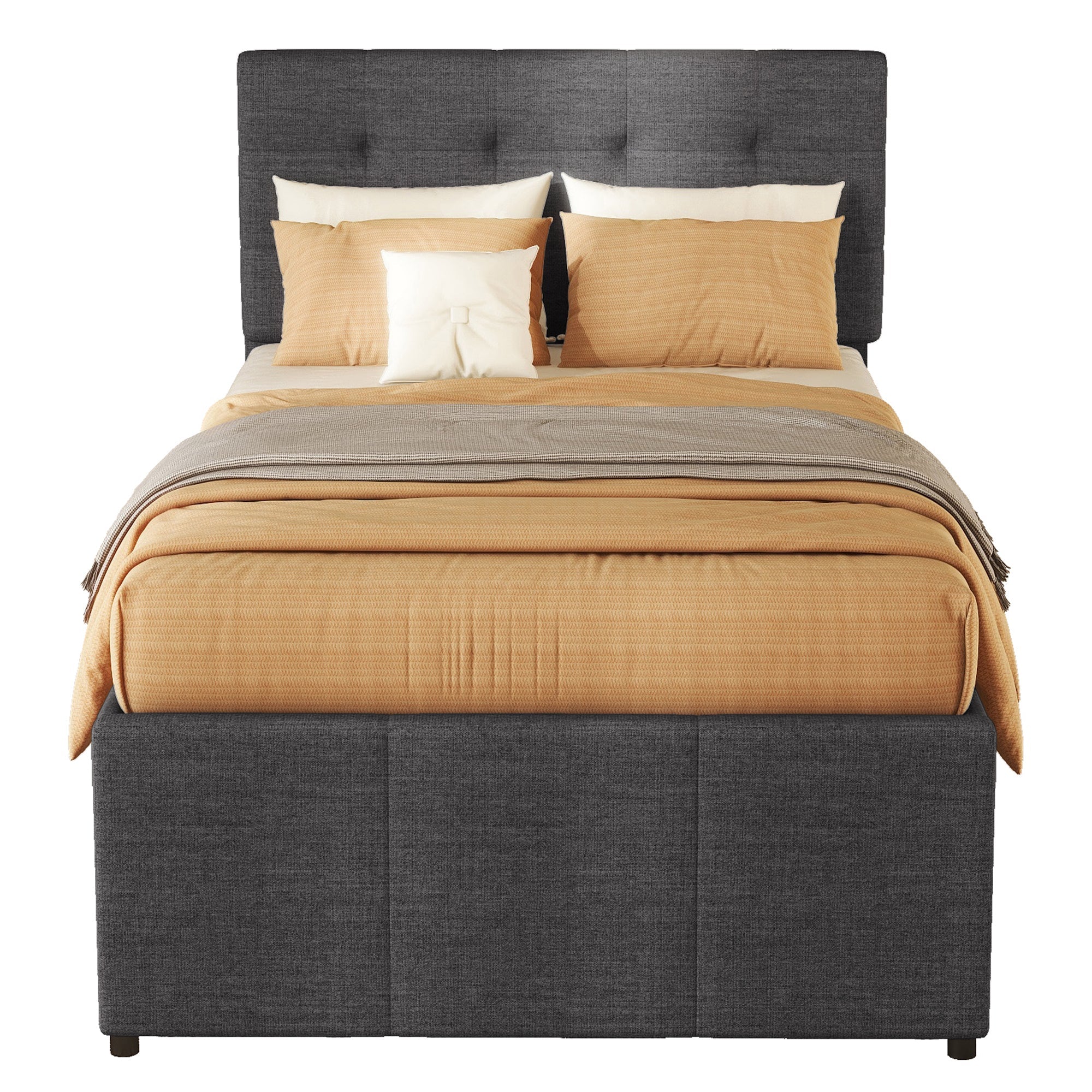 Logidon gestoffeerd bed 90x200cm grijs met drie lades en onderschuifbed