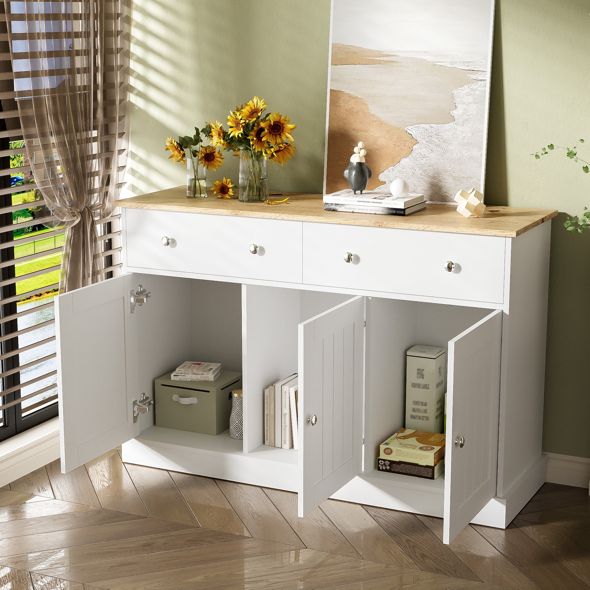 Logidon dressoir wit houtlook 120 cm 3 deuren 2 lades