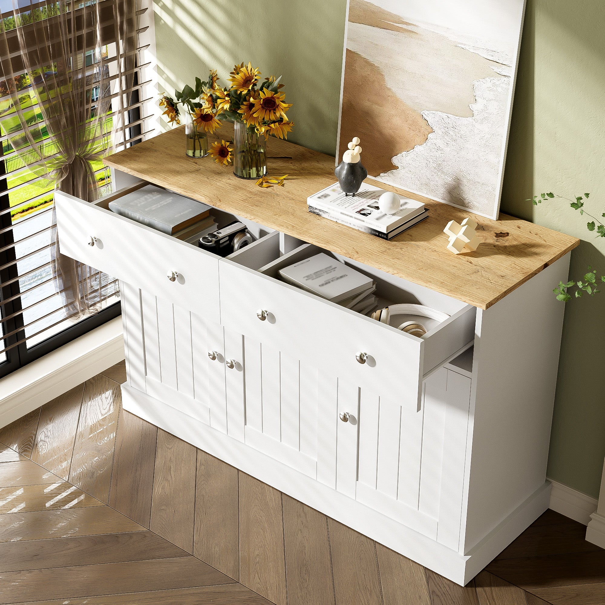 Logidon dressoir wit houtlook 120 cm 3 deuren 2 lades