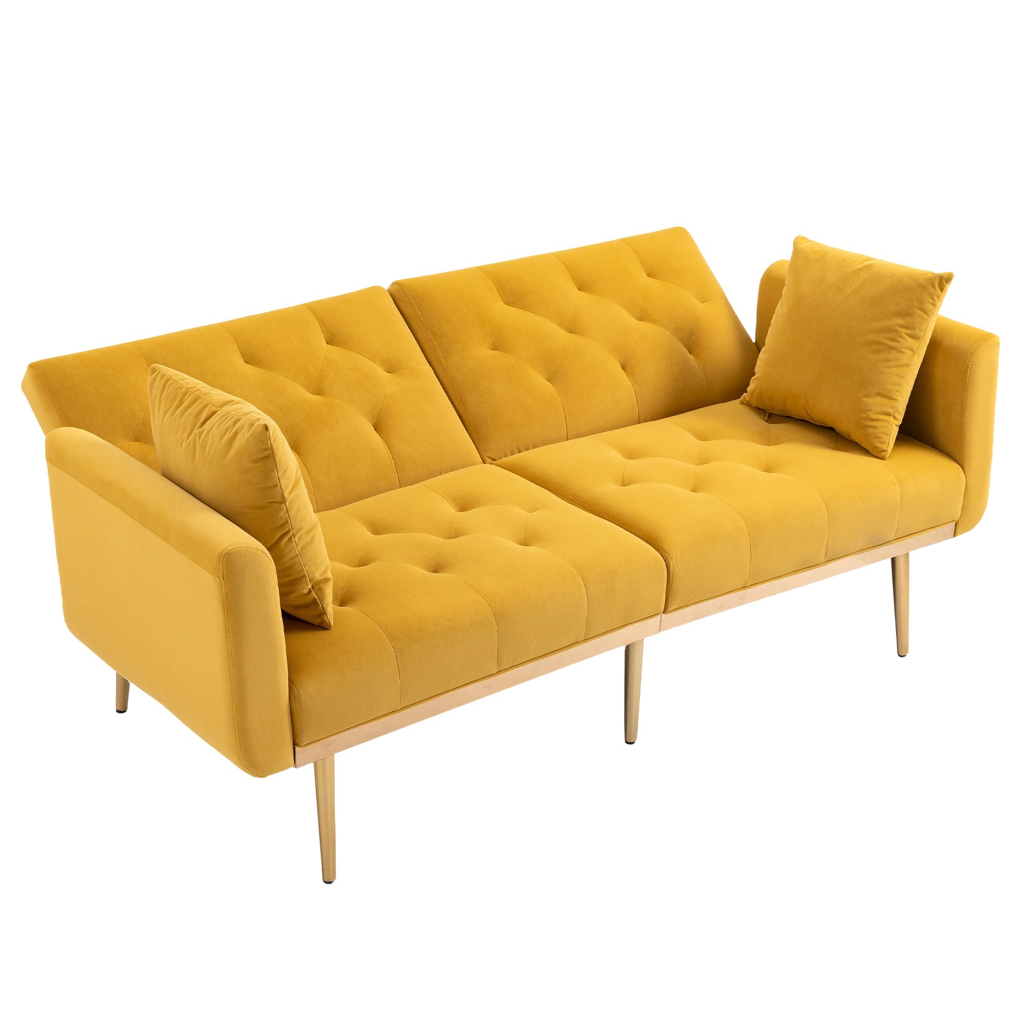 Logidon Luxe 3-zits designbank mosterdgeel fluweel slaapbank 3 posities
