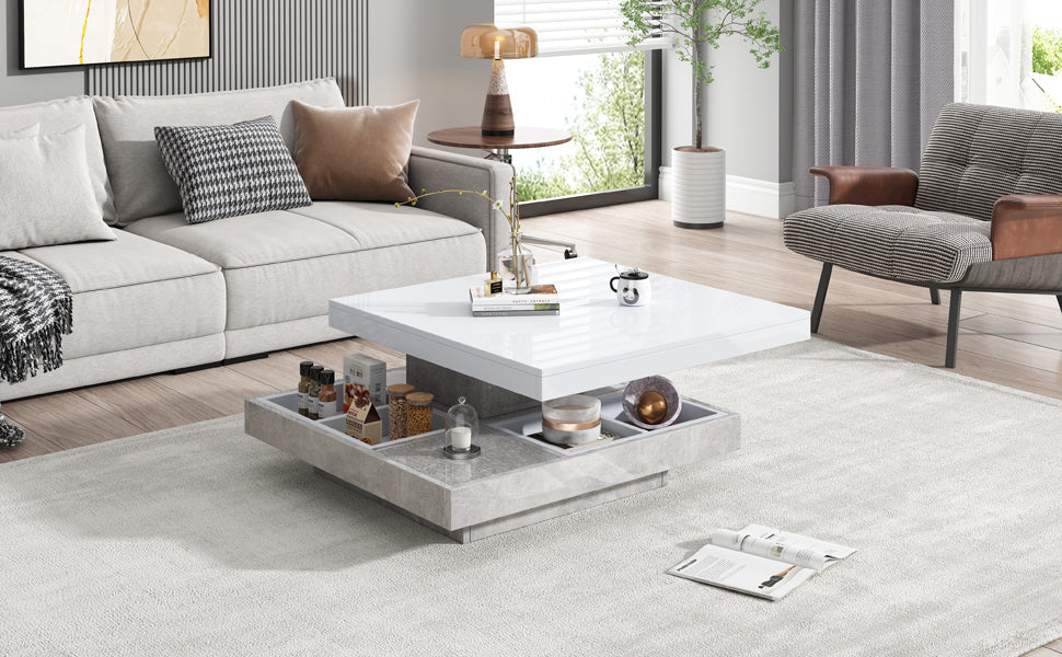 Logidon 360 graden draaibare salontafel 70x70x36 cm wit hoogglans