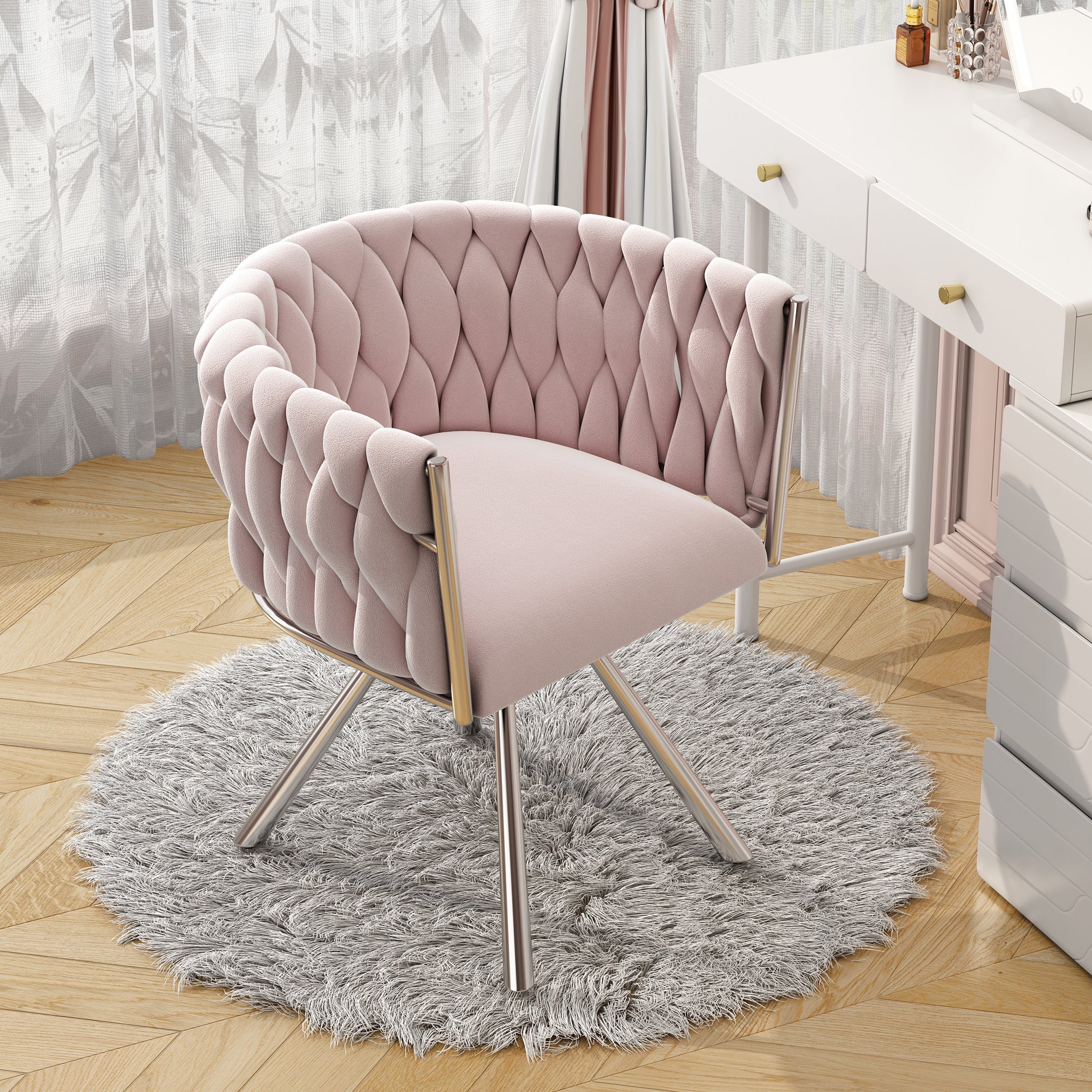 Logidon Fluweel Kapstoel Roze Luxe Draaistoel Met Metalen Frame