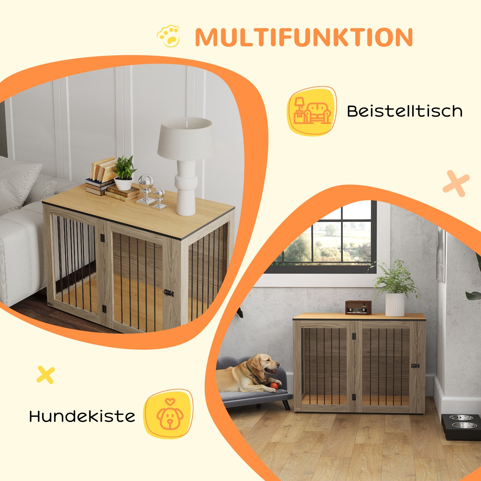 Logidon hondenkooi eiken 106x60x76 cm deur raam bijzettafel