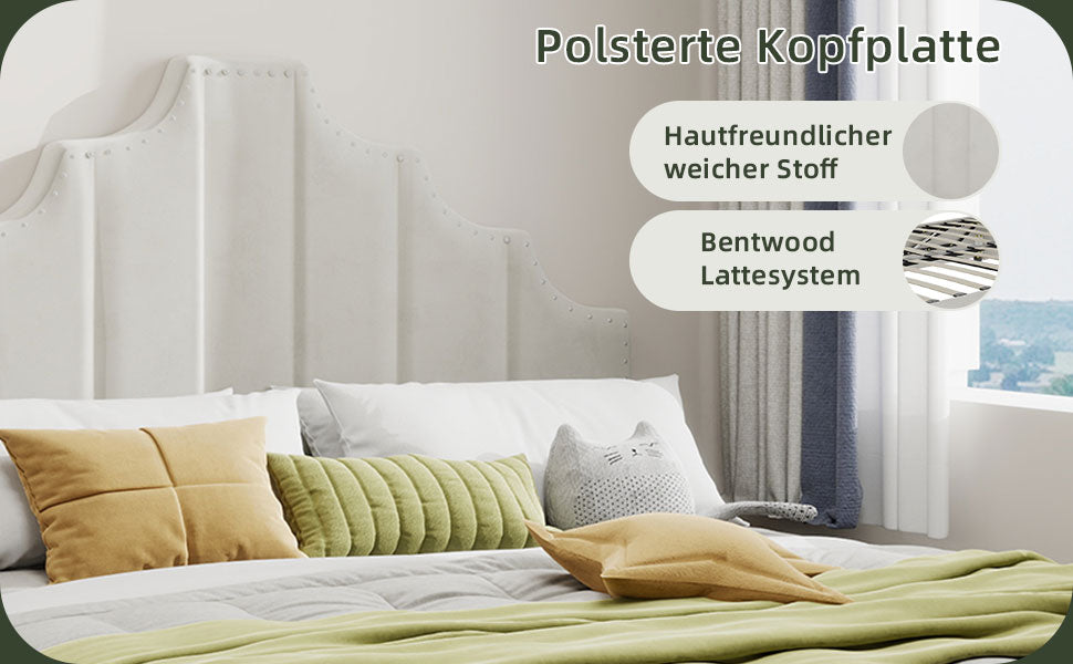 Logidon 160x200 cm stoffen bed beige hoofdbord met hydrauliek
