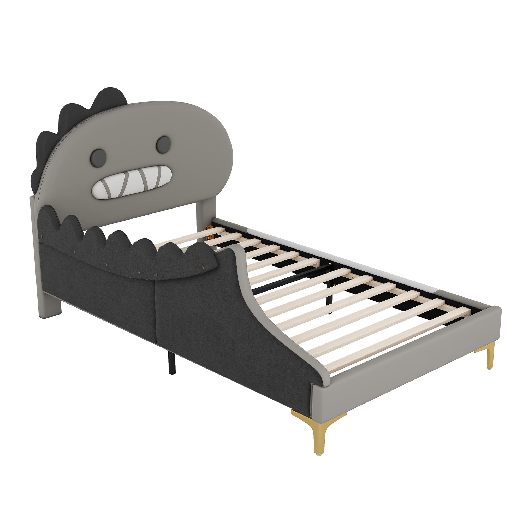 Logidon 90x200 cm kinderbed dinosaurus hoofdbord grijs plat bed